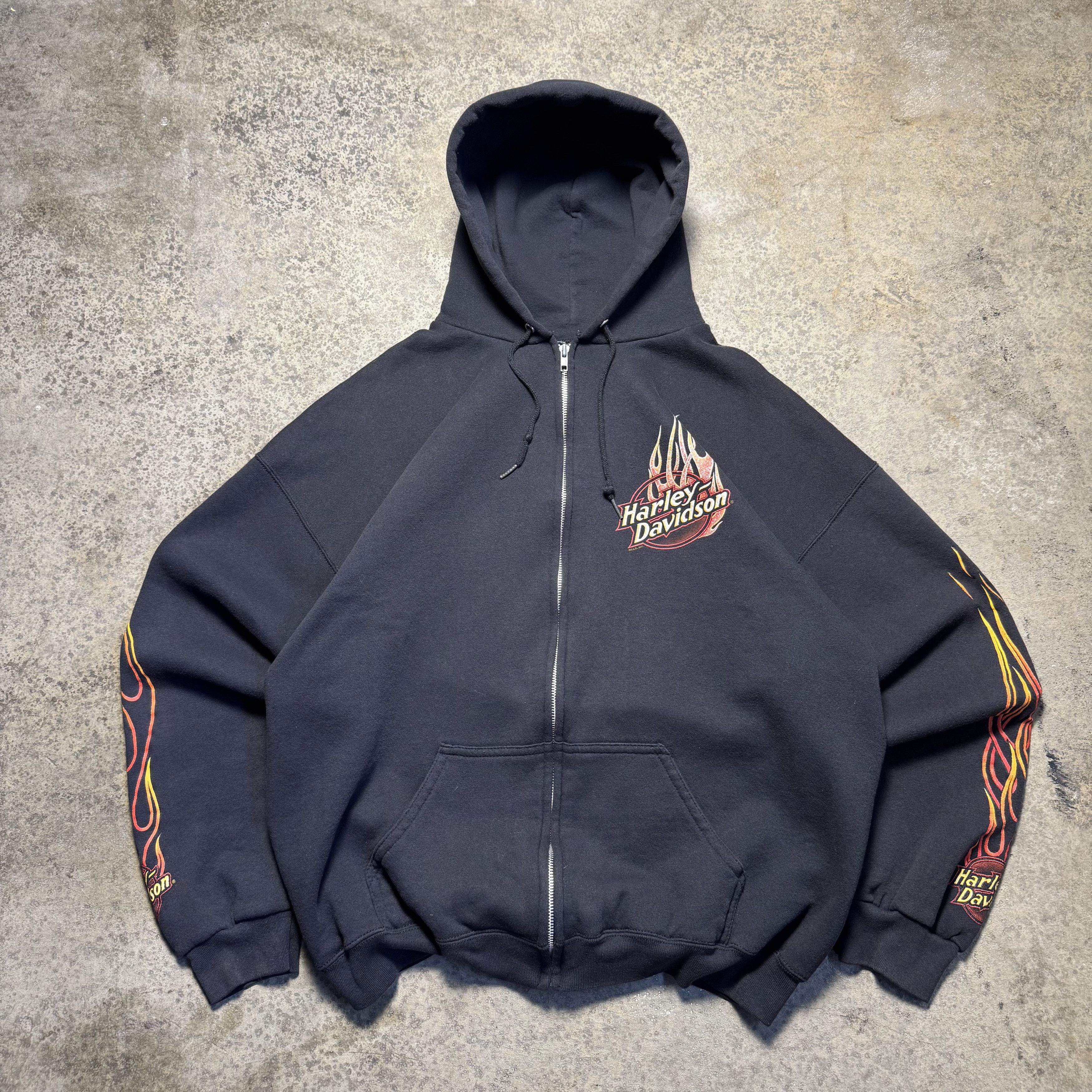 Harley Davidson Vintage Y2K Harley Davidson Flame Sleeve Full Zip Up Hoodie Size US XL / EU 56 / 4 - 1 Thumbnail