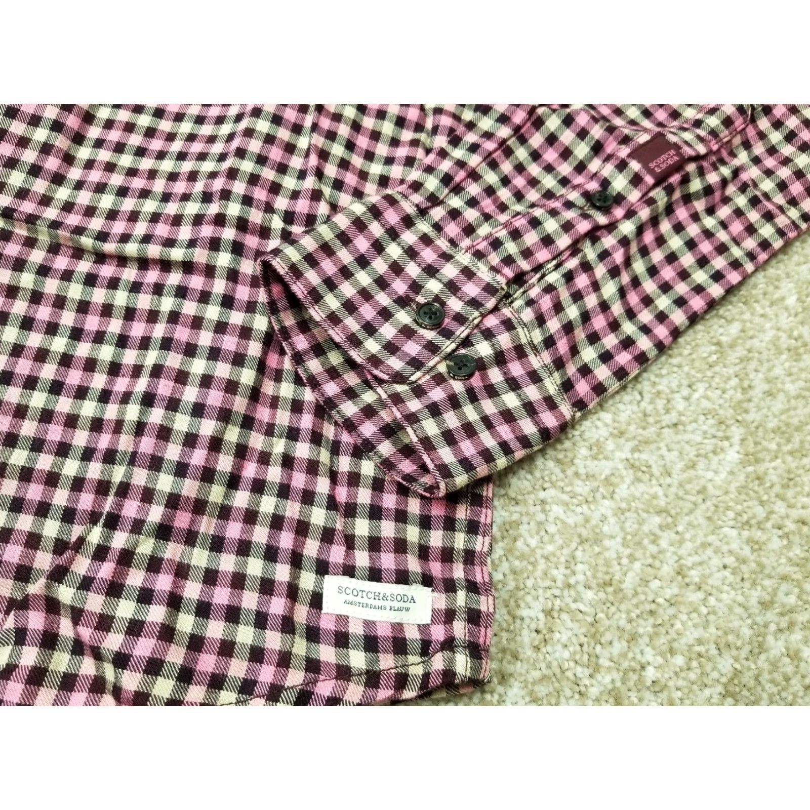 Scotch & Soda Scotch & Soda Shirt Men S Pink Black Check 100% Viscose Amsterdam Blauw Size US S / EU 44-46 / 1 - 2 Thumbnail