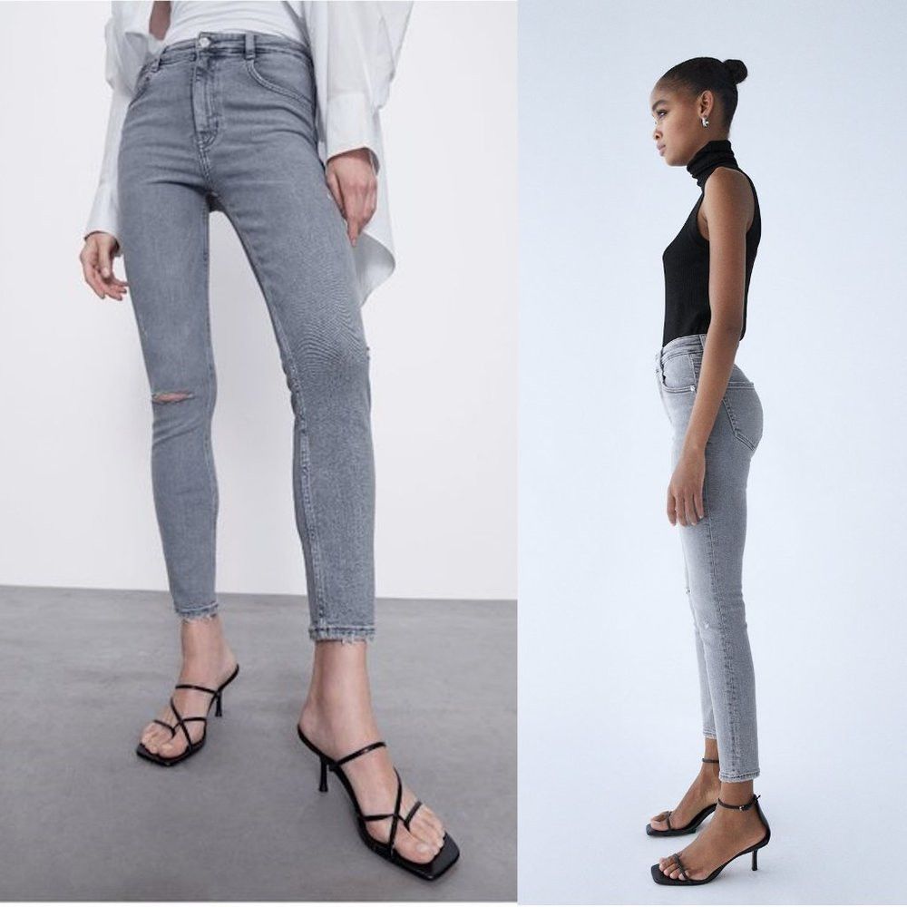Zara NWT New Zara Hi-Rise Ankle Length Vintage Skinny Grey Jeans Size 26" / US 2 / IT 38 - 1 Thumbnail