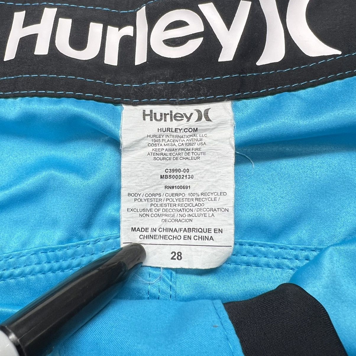 Hurley Hurley Swim Shorts Blue Board Trunks Pocket Beach Pool Logo Size US 29 - 9 Thumbnail