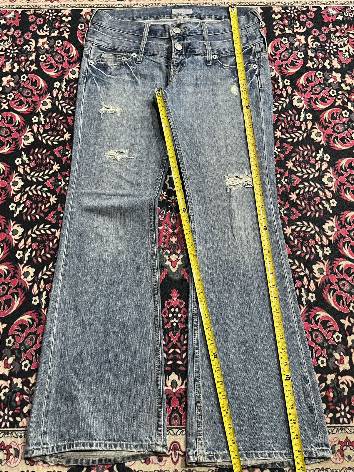 If Six Was Nine Vintage Villand Double Waist Blue Washed Distress Flare Jean Size US 32 / EU 48 - 9 Thumbnail