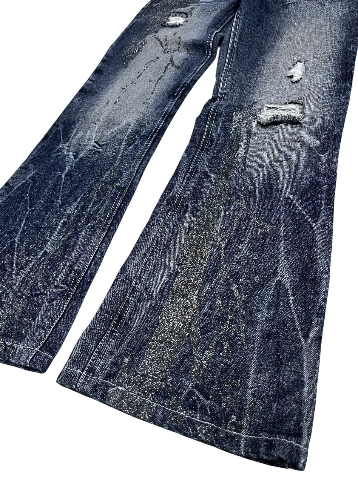 FYE🔥VTG BLACK BACCARA GLITTER SPLASH DISTRESSED FLARE JEANS