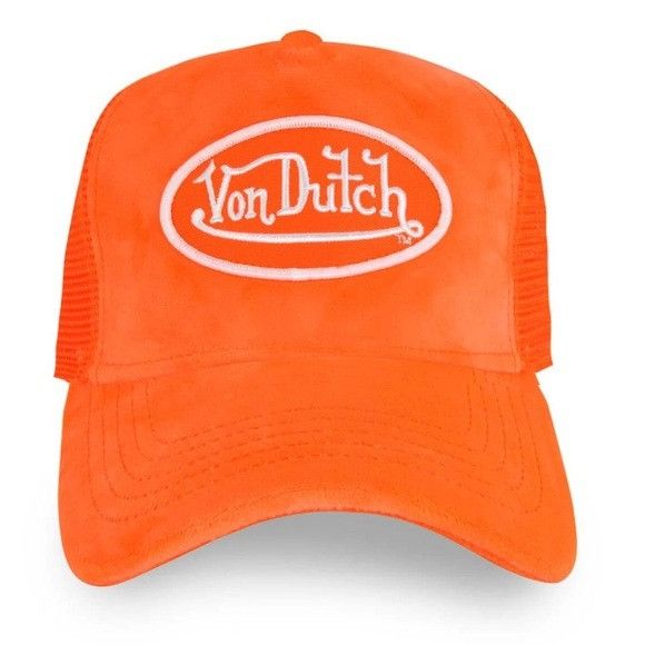 NWT VON DUTCH NEON ORANGE VELVET TRUCKER HAT