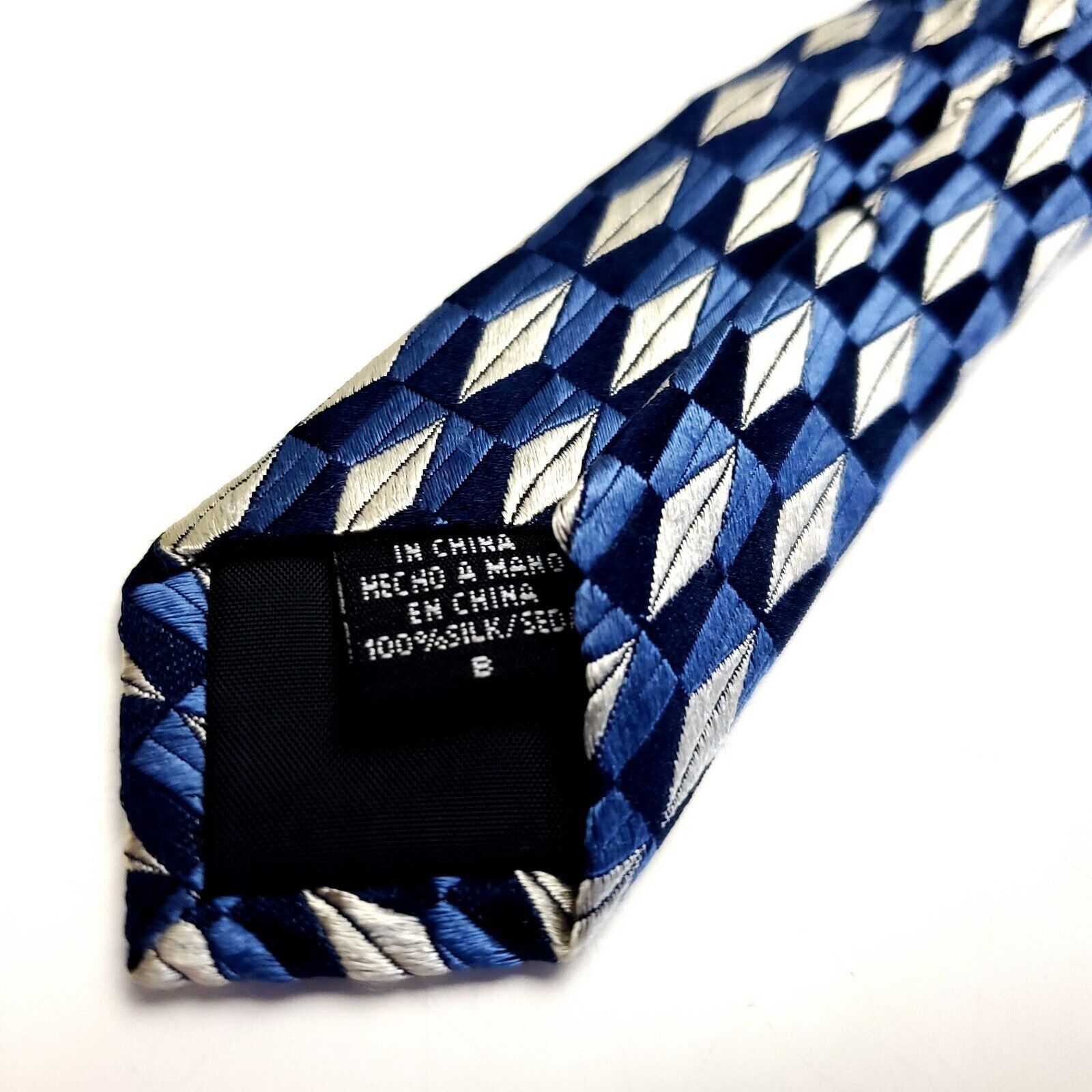 Van Heusen Van Heusen Blue White Silk Tie Woven Geometric Size ONE SIZE - 5 Thumbnail
