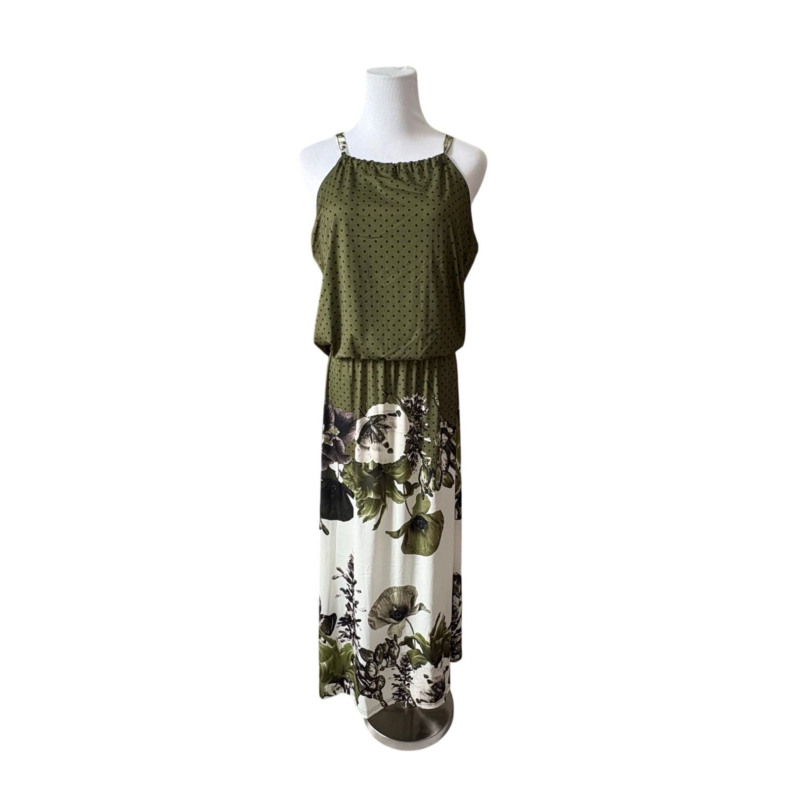 Other Lily Firmiana Halter Green Floral Maxi Long Dress LARGE NWT Size L / US 10 / IT 46 - 1 Thumbnail
