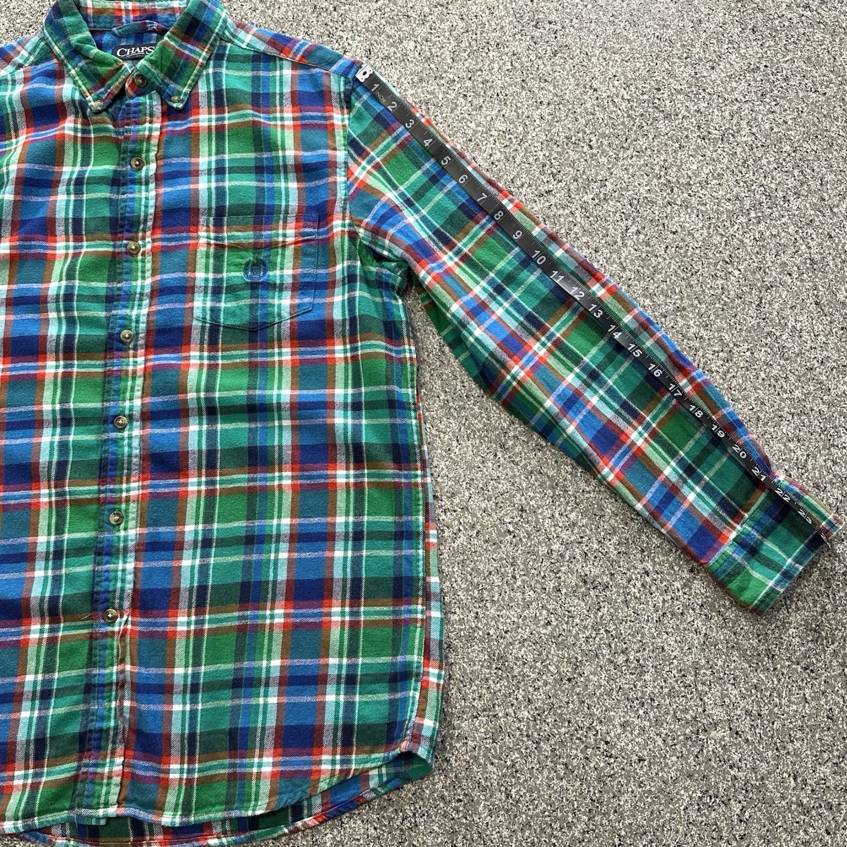 Chaps Chaps Shirt Mens M Long Sleeve Plaid Green Cotton Brushed Flannel Button-Up Size US M / EU 48-50 / 2 - 6 Thumbnail