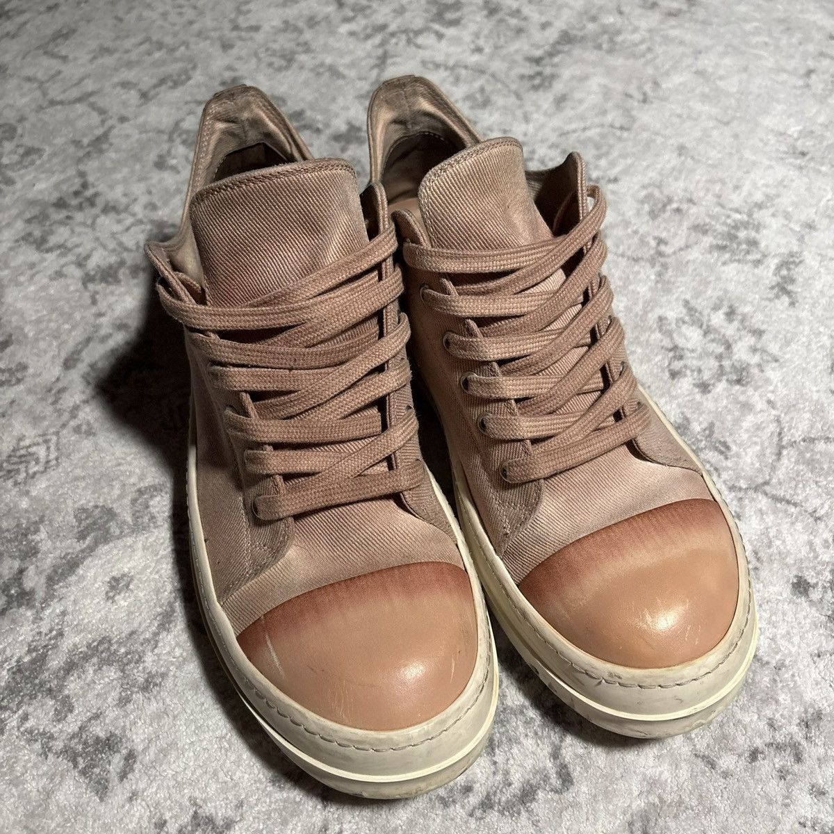 Rick Owens Drkshdw Rick Owens DRKSHDW Faded Pink Canvas Low Top Ramones | 41 Size US 8 / EU 41 - 2 Thumbnail
