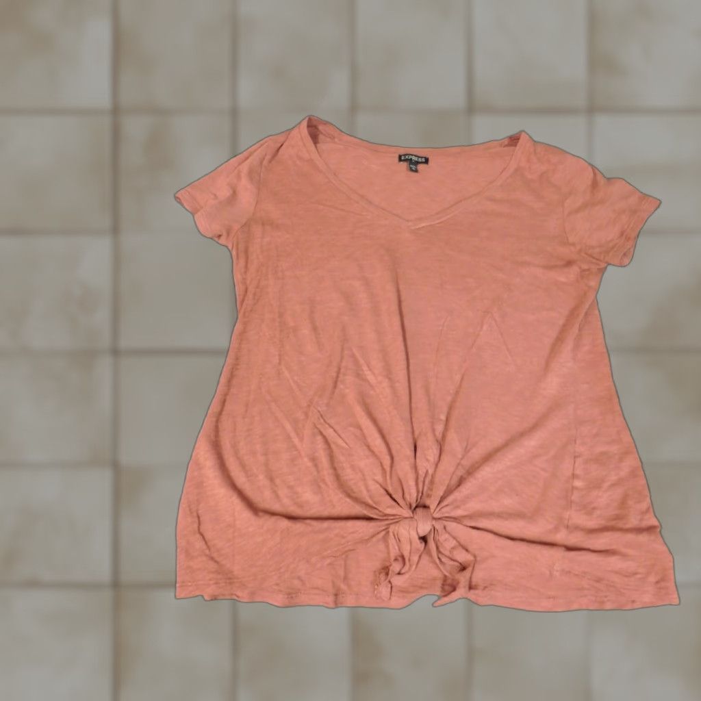 Express Express Blouse Womens Medium pink pullover stretch solid collar short sleeve casual Polyester Regular Basic Ladies M Stretch Size M / US 6-8 / IT 42-44 - 1 Thumbnail
