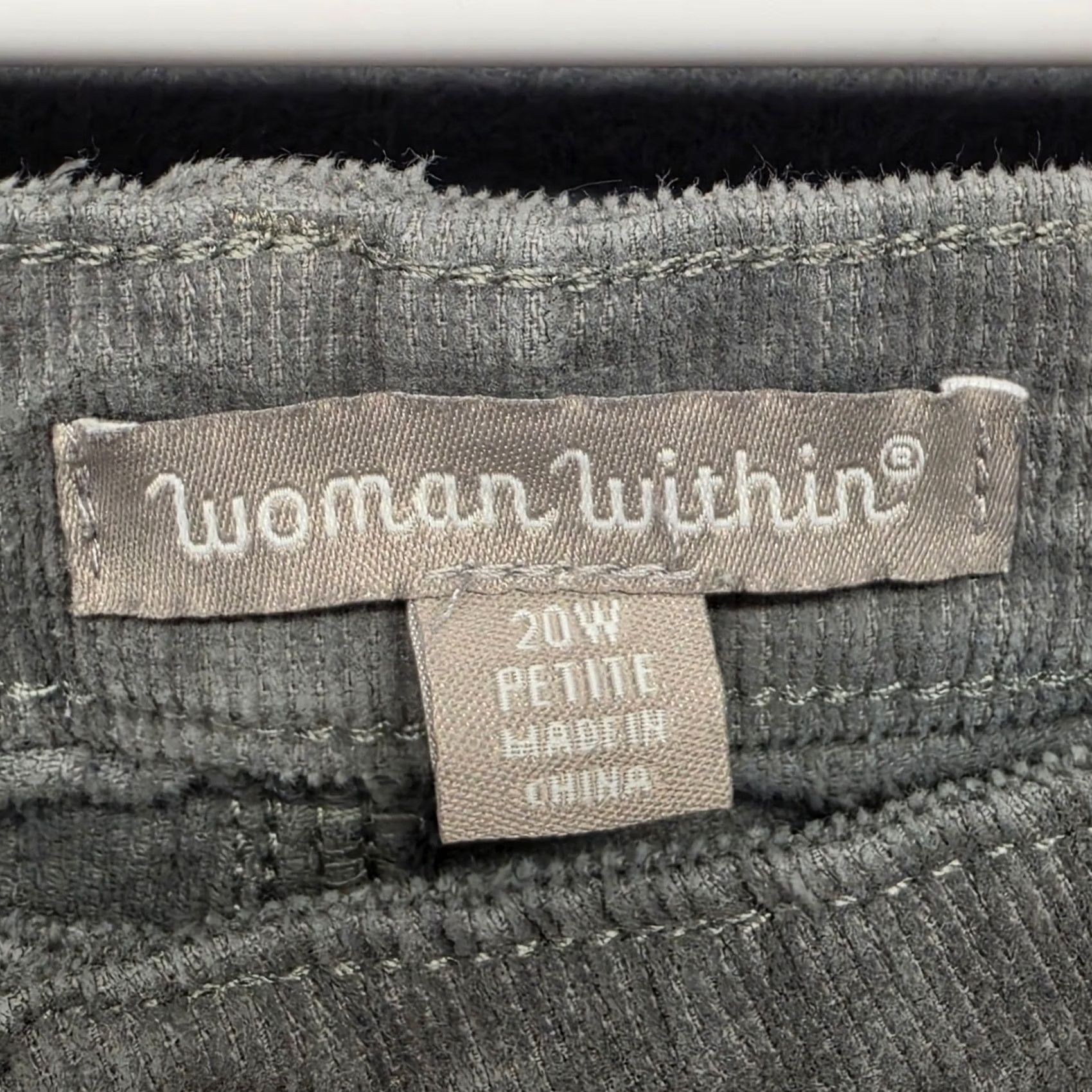 Vintage Woman Within Pants Womens 20W Grey Fine Wale Corduroy Straight Leg Stretch Size 42" / US 20 - 3 Thumbnail