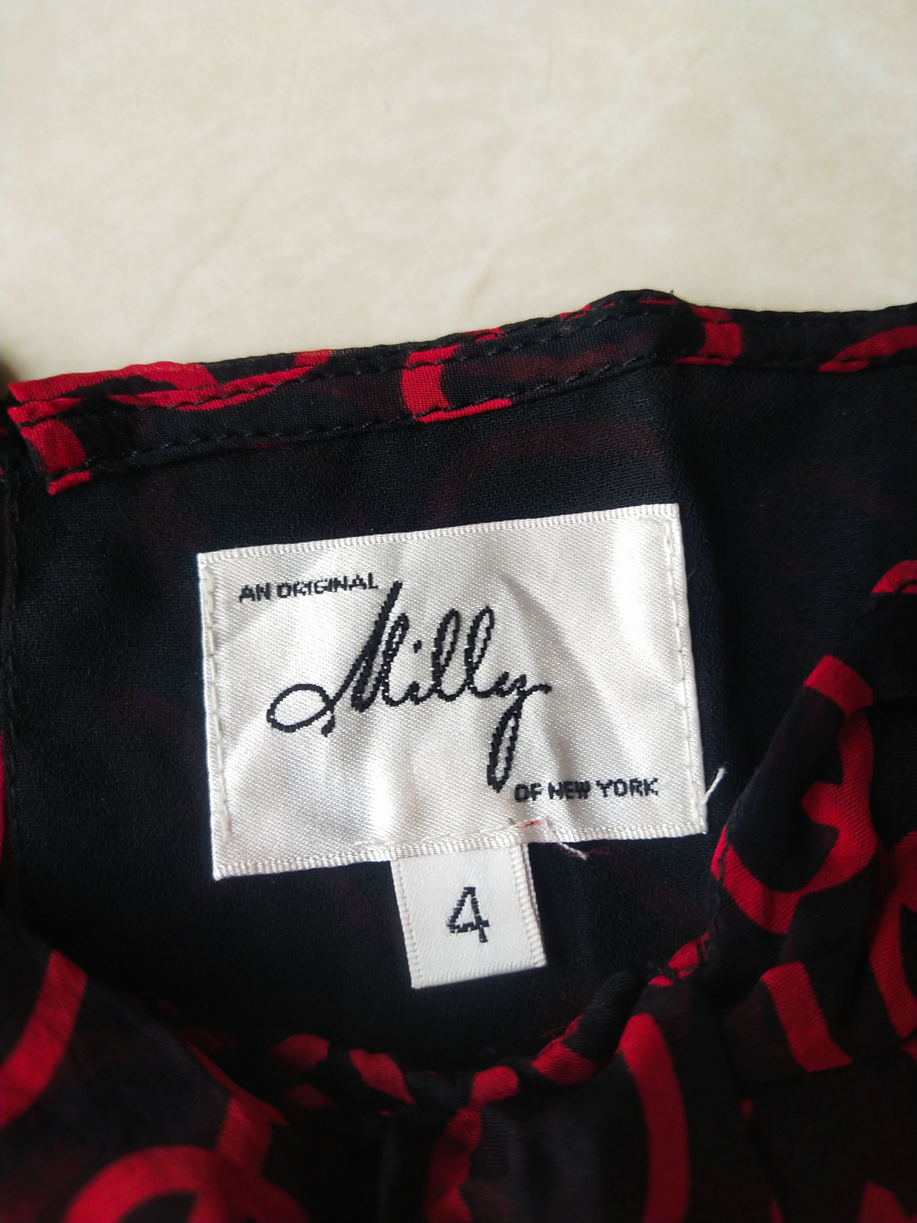 MILLY Milly of New York Silk Red Chain Print Ruffle Blouse Top Size S / US 4 / IT 40 - 5 Thumbnail