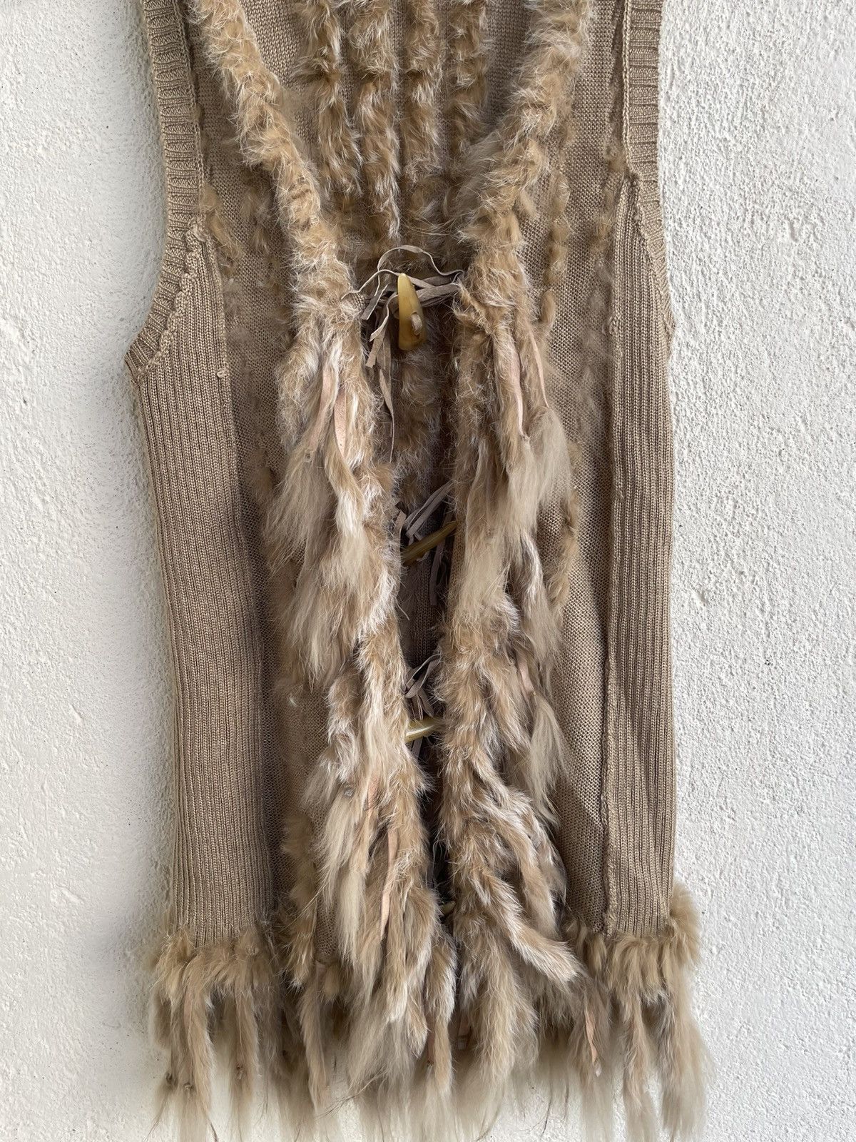 Tornado Mart 00s Fur Trim Kait Long Vest Cardigan Beige Boho Y2K 14th Goa Size 36R - 3 Thumbnail