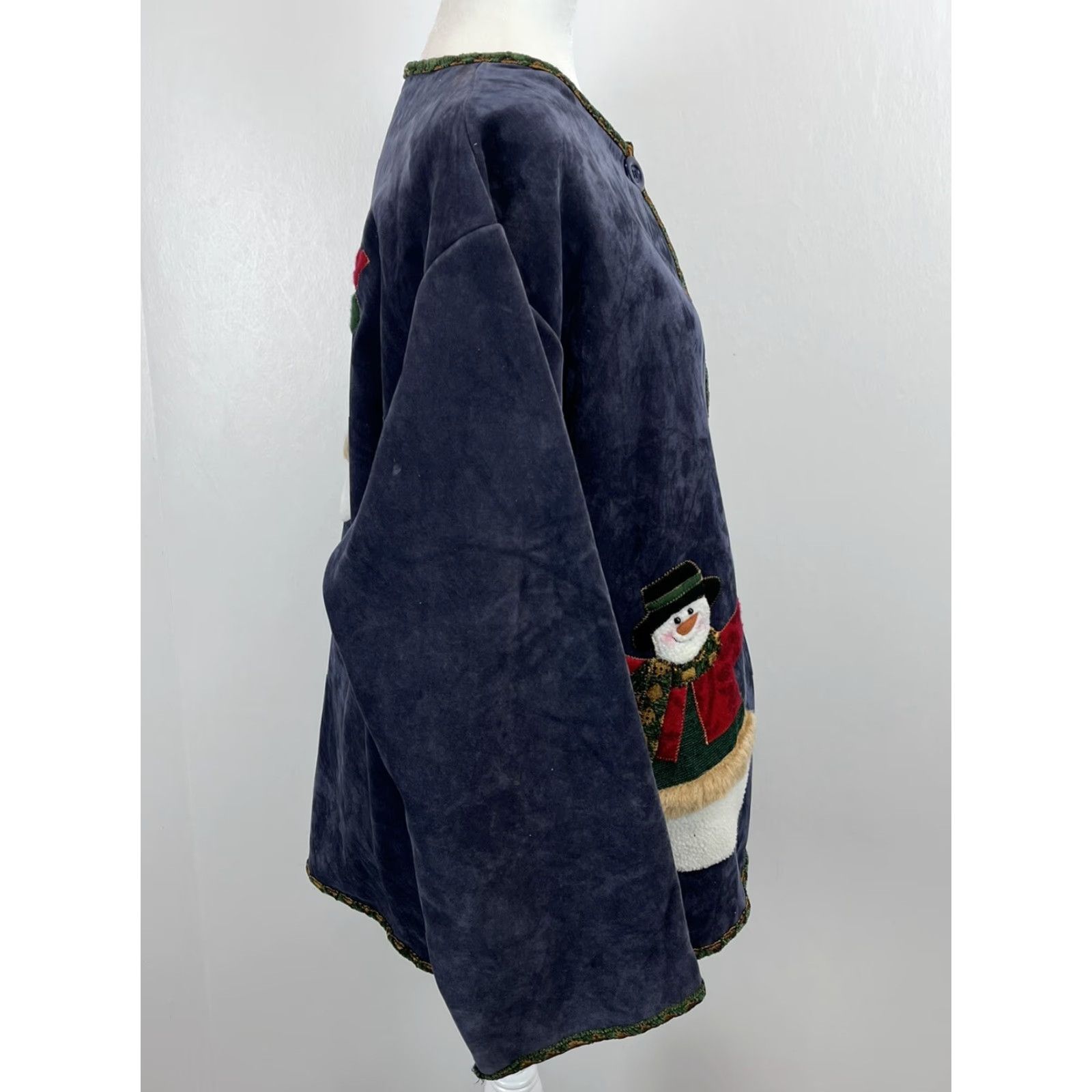Vintage VINTAGE Kirklands Home Christmas Jacket One Size Womens Blue Snowman Jacket Size ONE SIZE - 4 Thumbnail