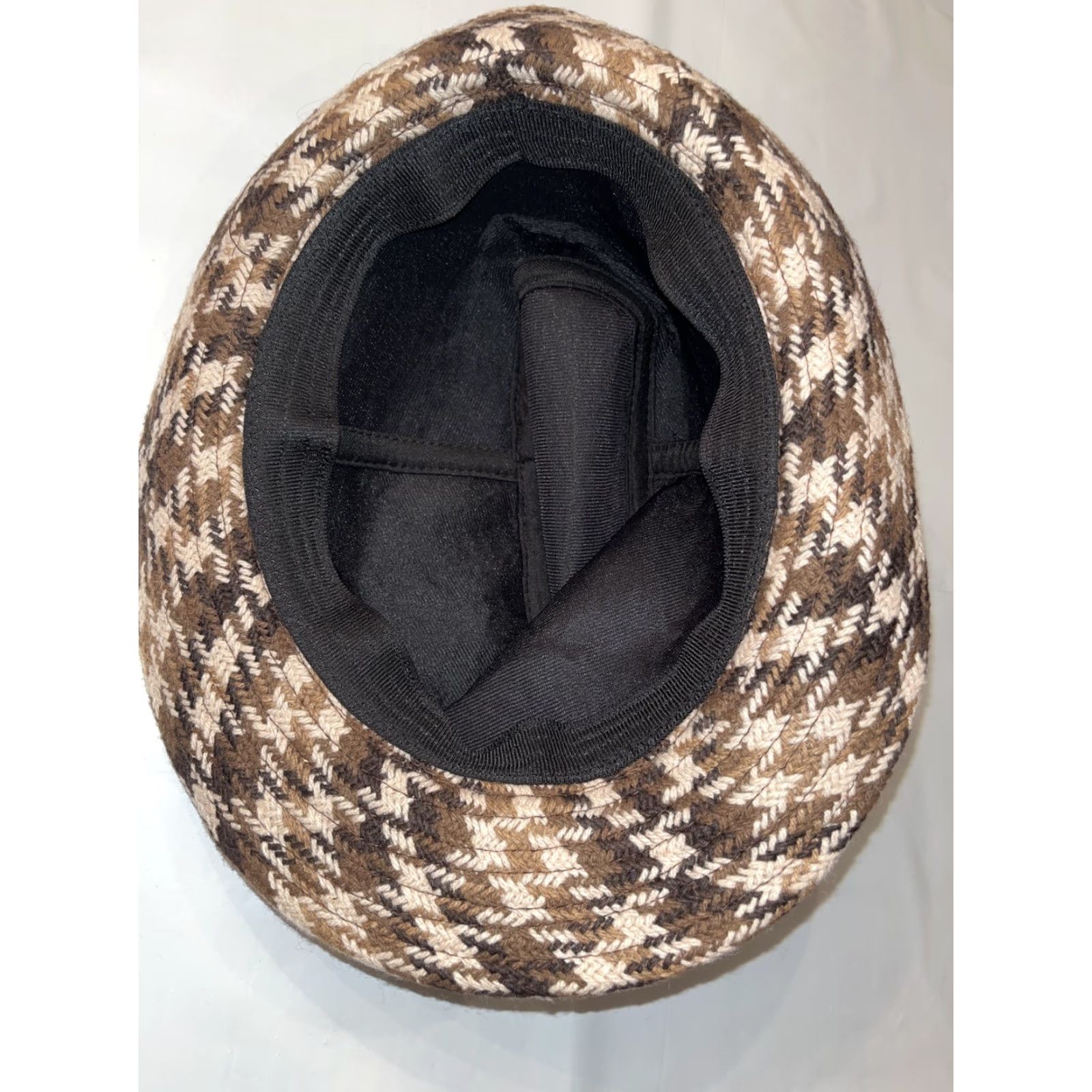 Vintage VINTAGE FEDORA Brown Plaid Houndstooth Detective HAT Checkered Woven Gangster Mobster OS Size ONE SIZE - 5 Thumbnail