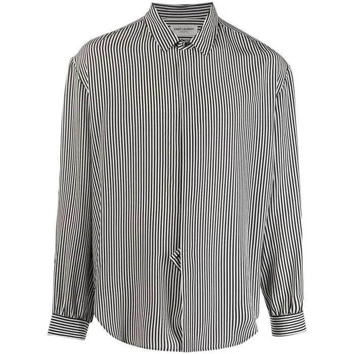 Saint Laurent Paris o1bcso1str1124 Oversized Shirt Striped in Black/White Size US M / EU 48-50 / 2 - 1 Thumbnail