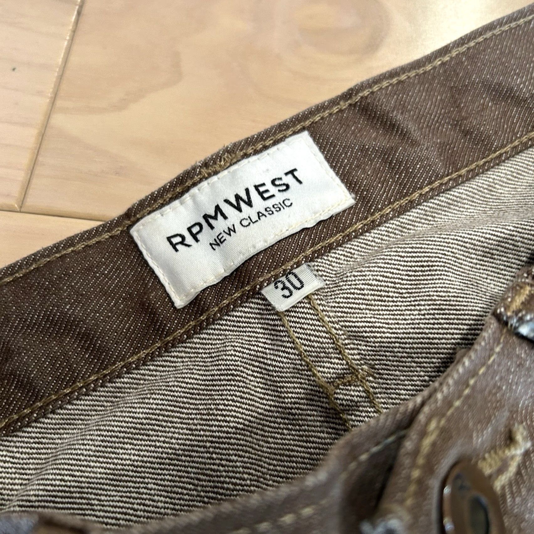 Denime RPM West Selvedge Denim Jeans Men’s 30x29 Slim Low Rise Dark Brown 5-Pocket Button Closure United States Vintage Style Streetwear 30 in Inseam Men Size US 30 / EU 46 - 4 Thumbnail