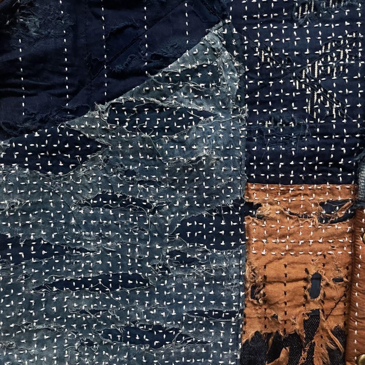 Kapital Indigo Collarless Boro Sashiko Denim Jacket Size US M / EU 48-50 / 2 - 3 Thumbnail