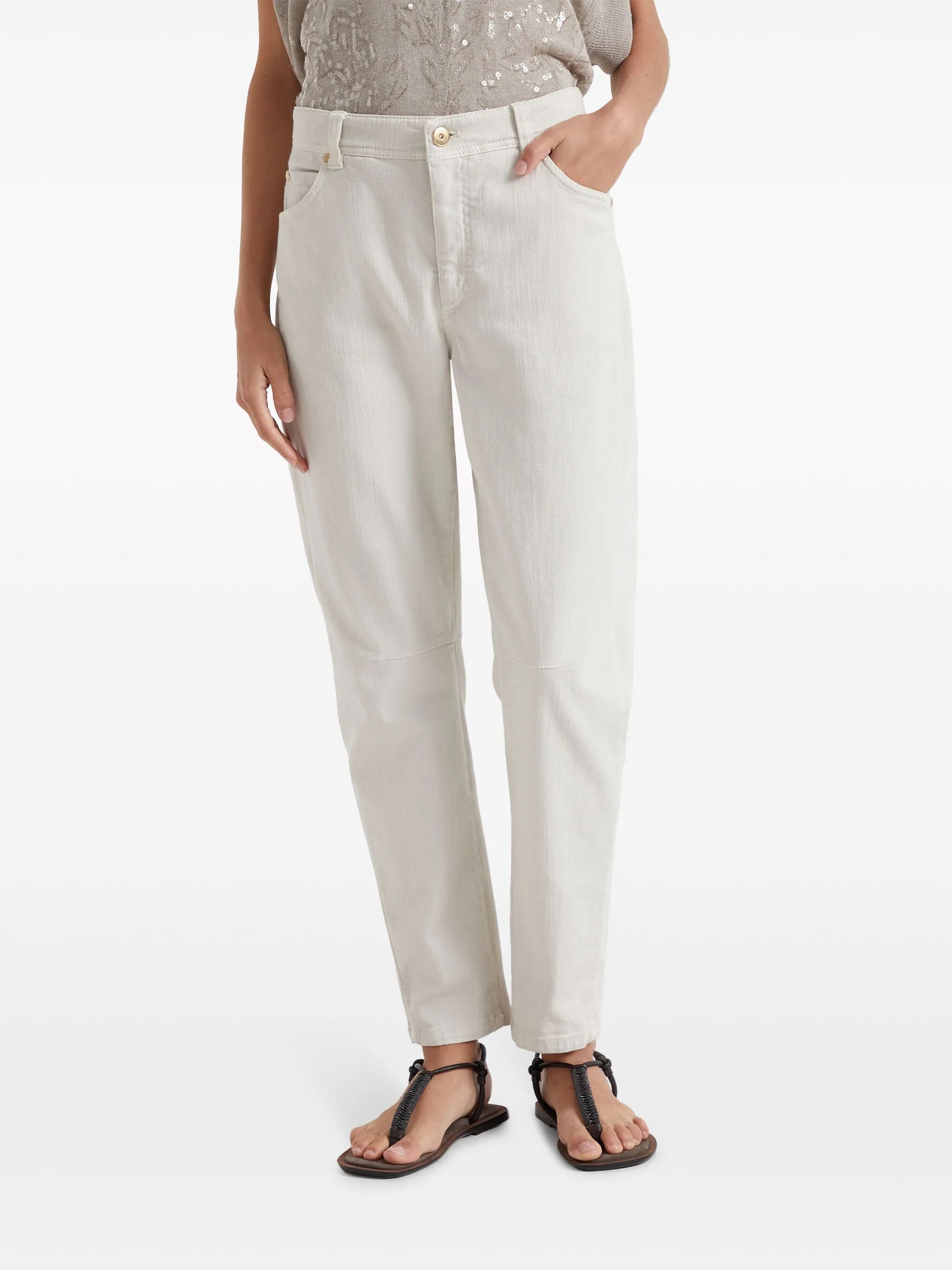 Brunello Cucinelli o1w1db10825 Woman Dyed Denim Pants in Open White Size 28" / US 6 / IT 42 - 1 Thumbnail