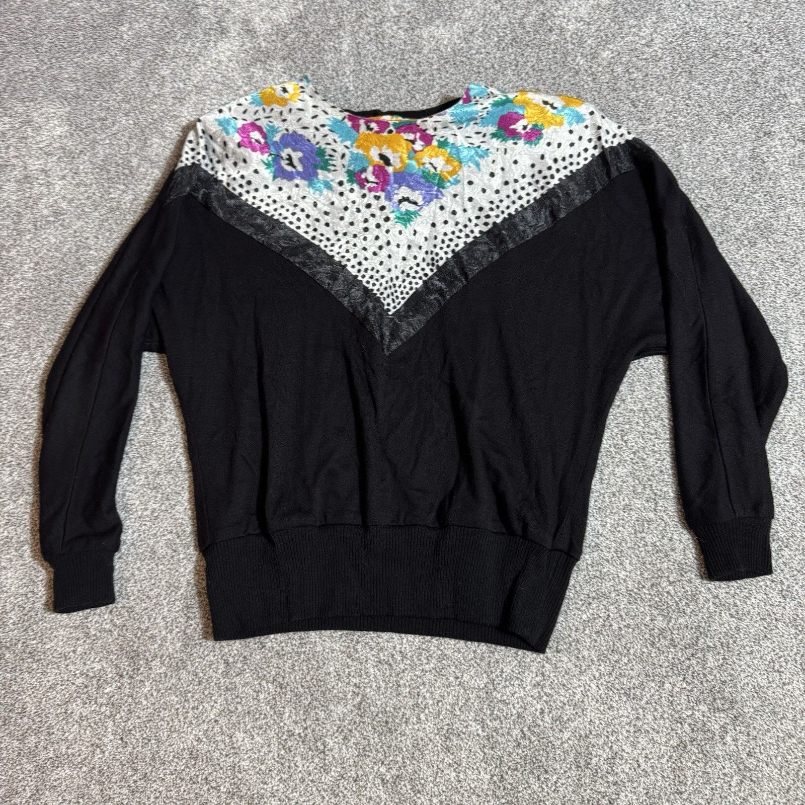 Other Vintage 80s Sweater Womens M Floral Patchwork Shoulder Pads Size M / US 6-8 / IT 42-44 - 1 Thumbnail
