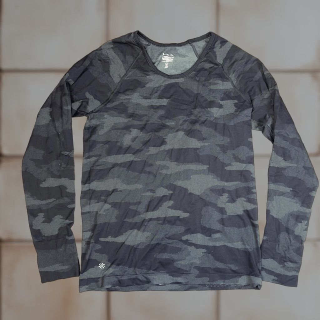 Athleta Athleta Shirt Women L Multicolor Camouflage Long Sleeve Speedlight Active Top Black Grey Size L / US 10 / IT 46 - 1 Thumbnail