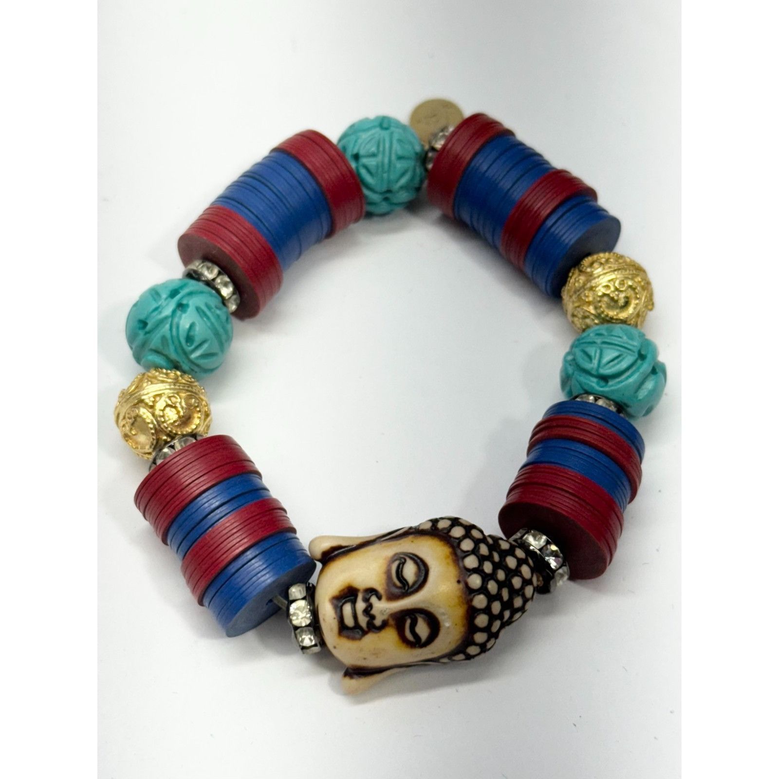 Vintage Vintage record bead rhinestone Buddha stretch bracelet Size ONE SIZE - 3 Thumbnail