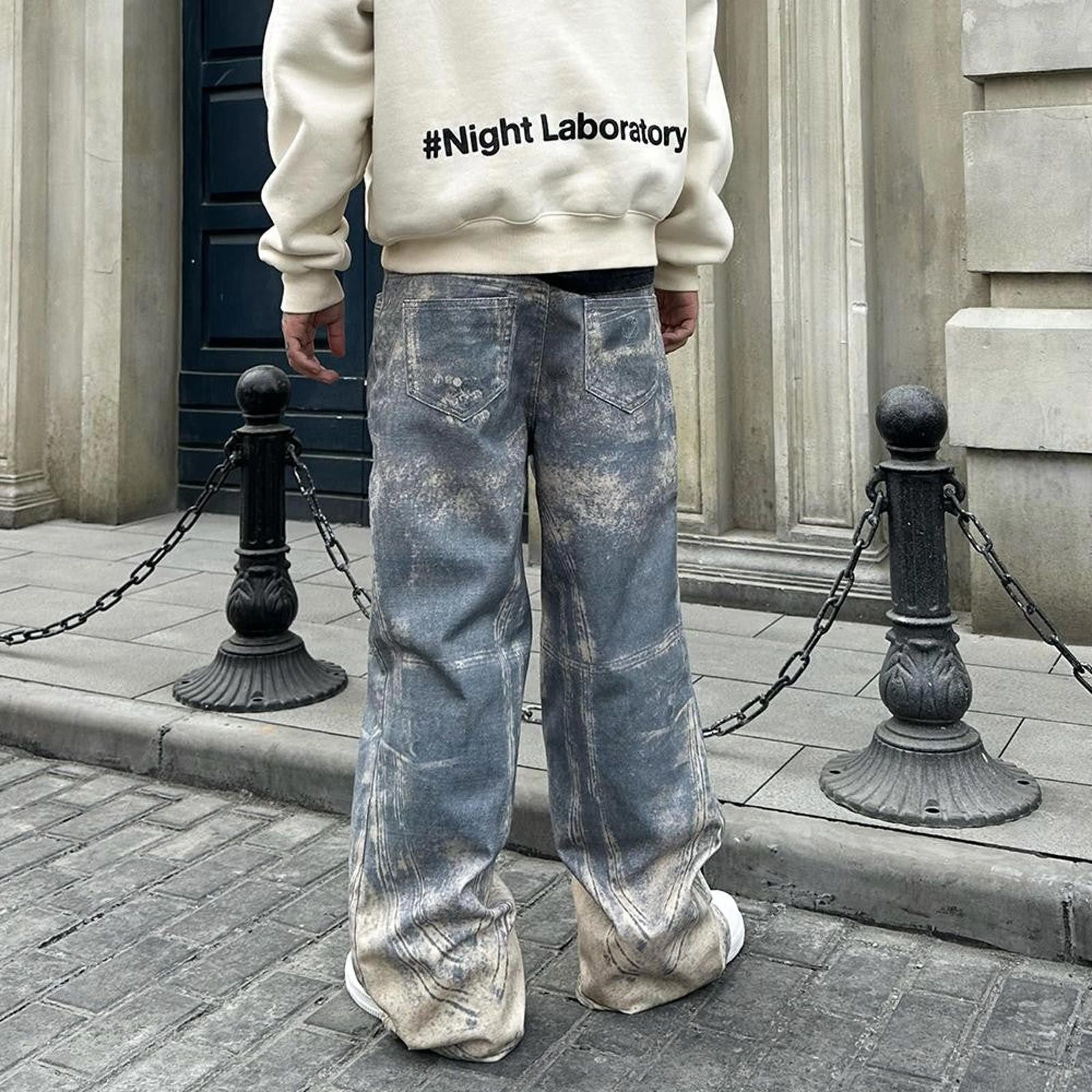 Japanese Brand 3D Print Distressed Jeans – Washed Wide Straight Fit Size US 32 / EU 48 - 5 Thumbnail