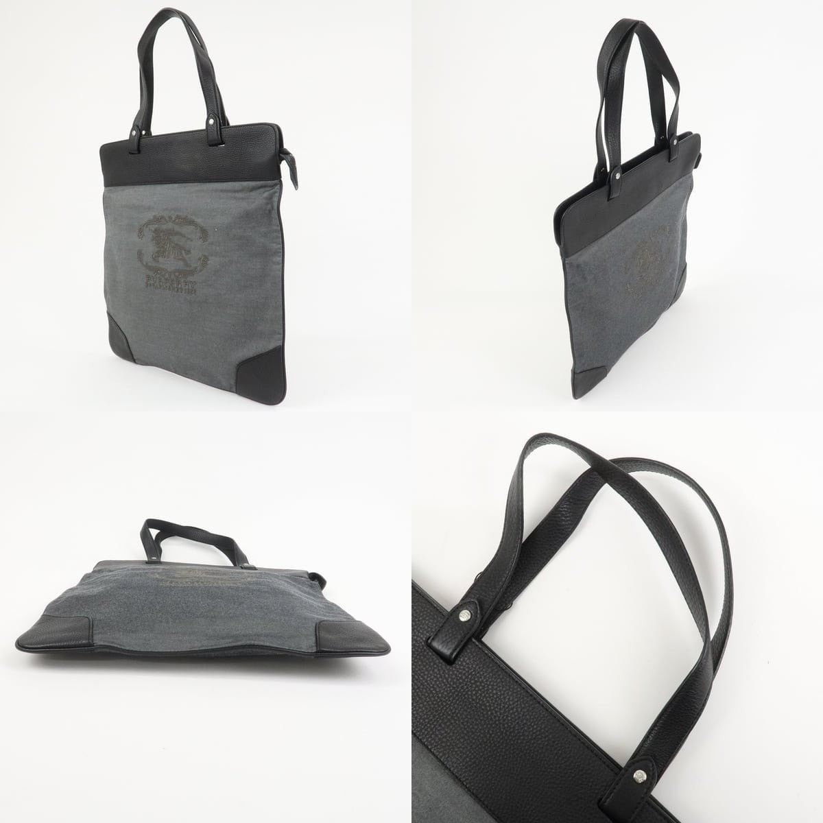 Burberry Burberry Logo Leather Canvas Tote Gray Size ONE SIZE - 3 Thumbnail