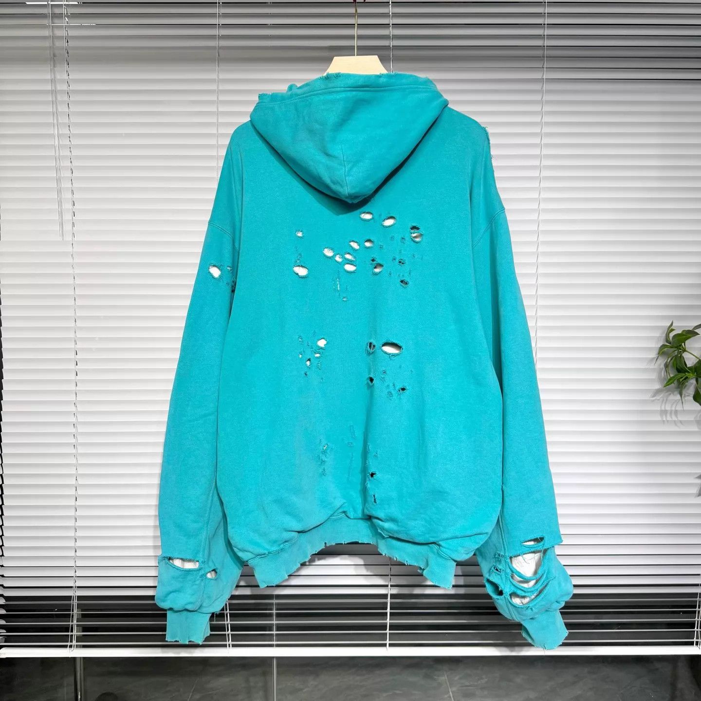 Balenciaga Balenciaga Hoodie Lake Blue XS Distressed Double Layer Logo Size US XS / EU 42 / 0 - 2 Thumbnail