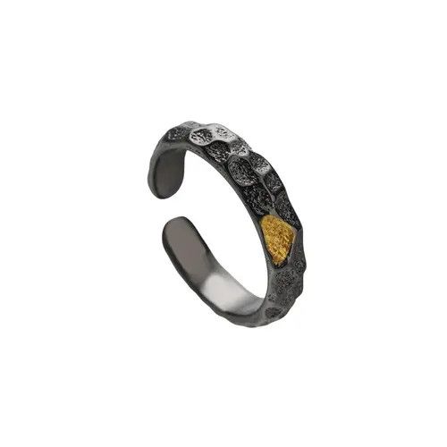 Jewelry Black Textured Open Band Ring with Gold Accent Size ONE SIZE - 5 Thumbnail