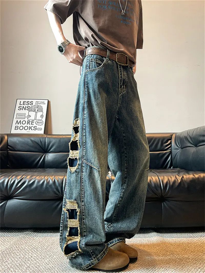 Japanese Brand Retro loose ripped edge slightly flared jeans Size US 32 / EU 48 - 4 Thumbnail