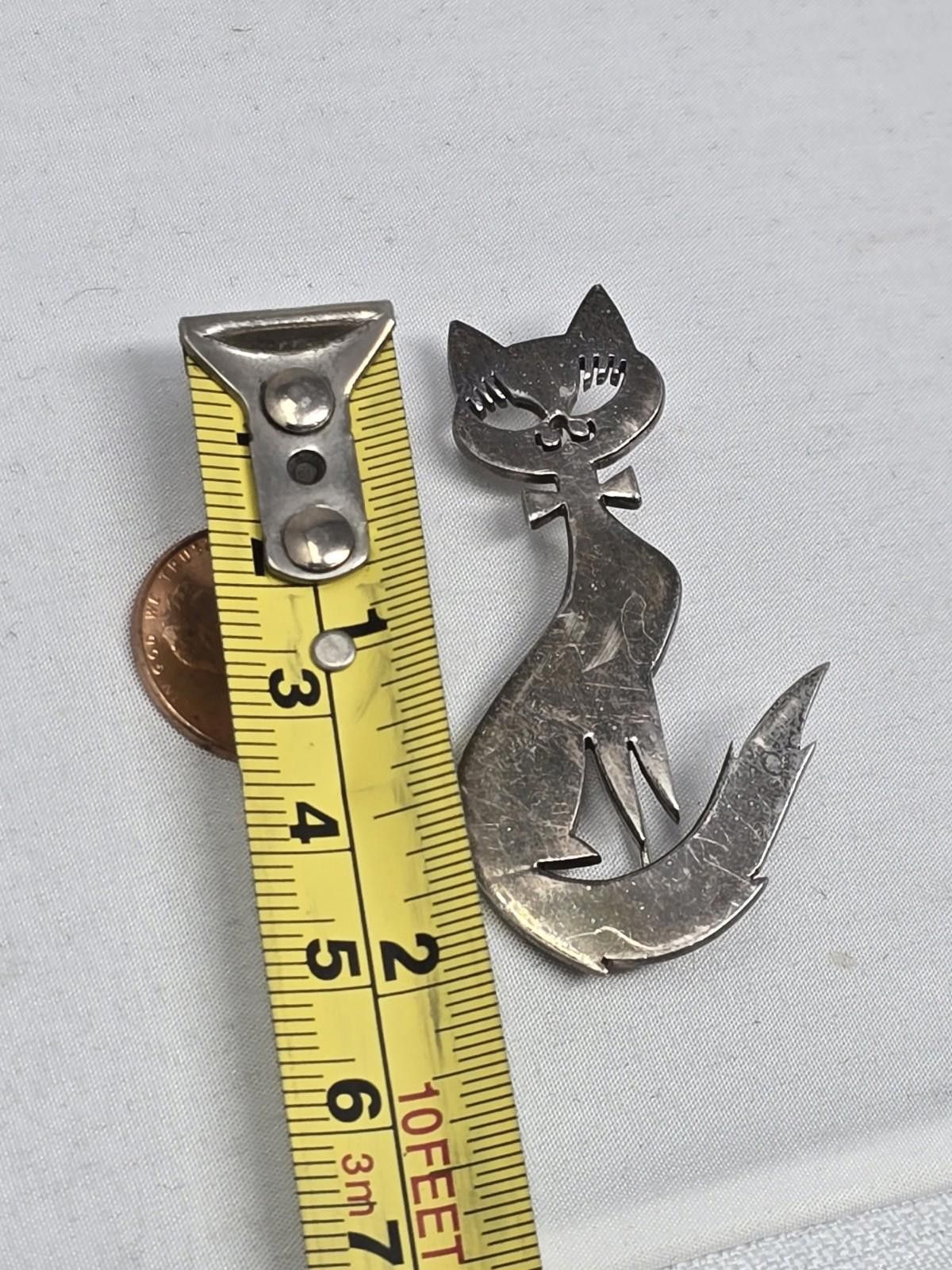 Other Vintage Taxco Mexico Sterling Modernist Cat Brooch Pendant Size ONE SIZE - 8 Thumbnail