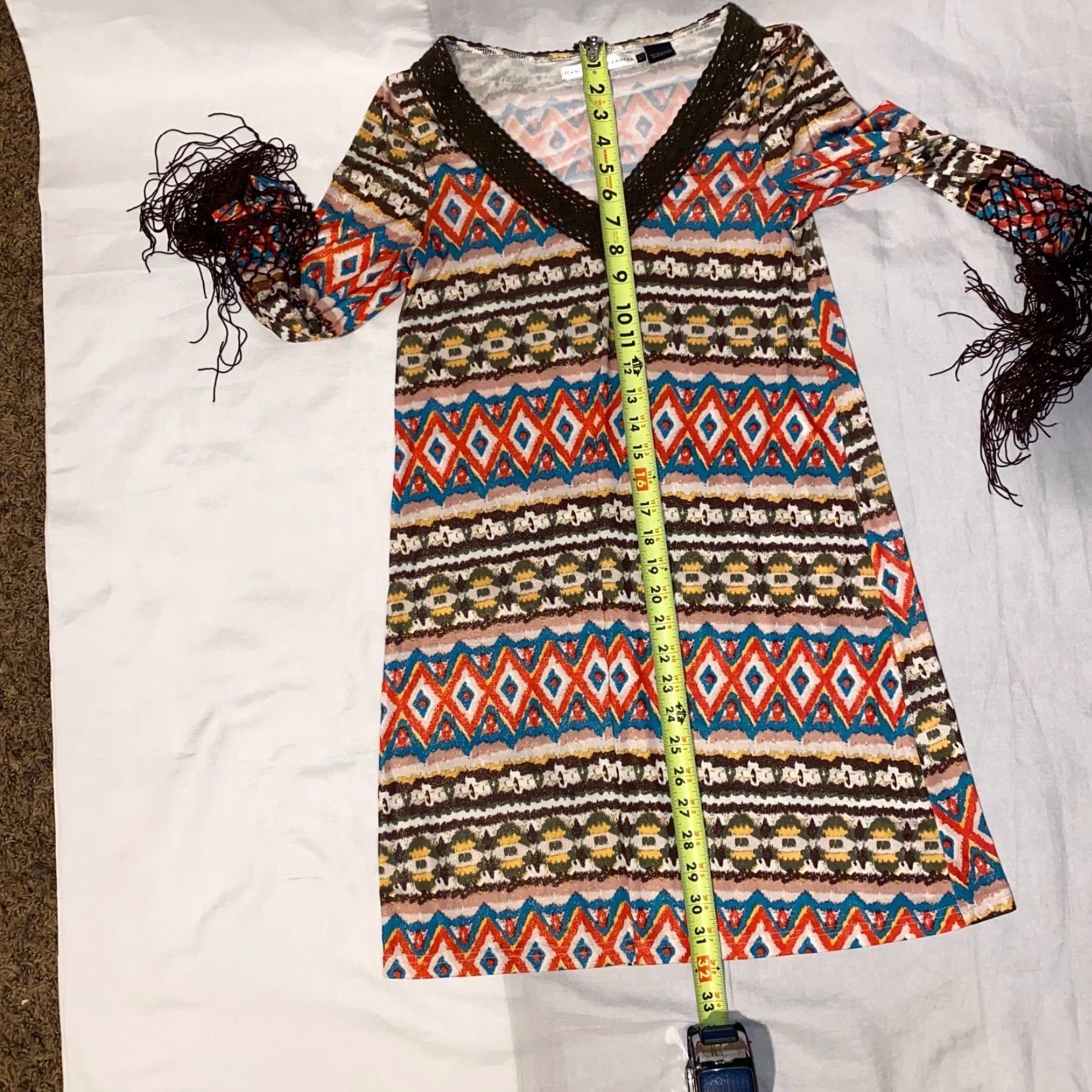 Bell Rancho Estancia Mini Dress Tunic Geometric Aztec Bell Sleeve Tassel Multicolor Short Dress S Womens Size S / US 4 / IT 40 - 5 Thumbnail
