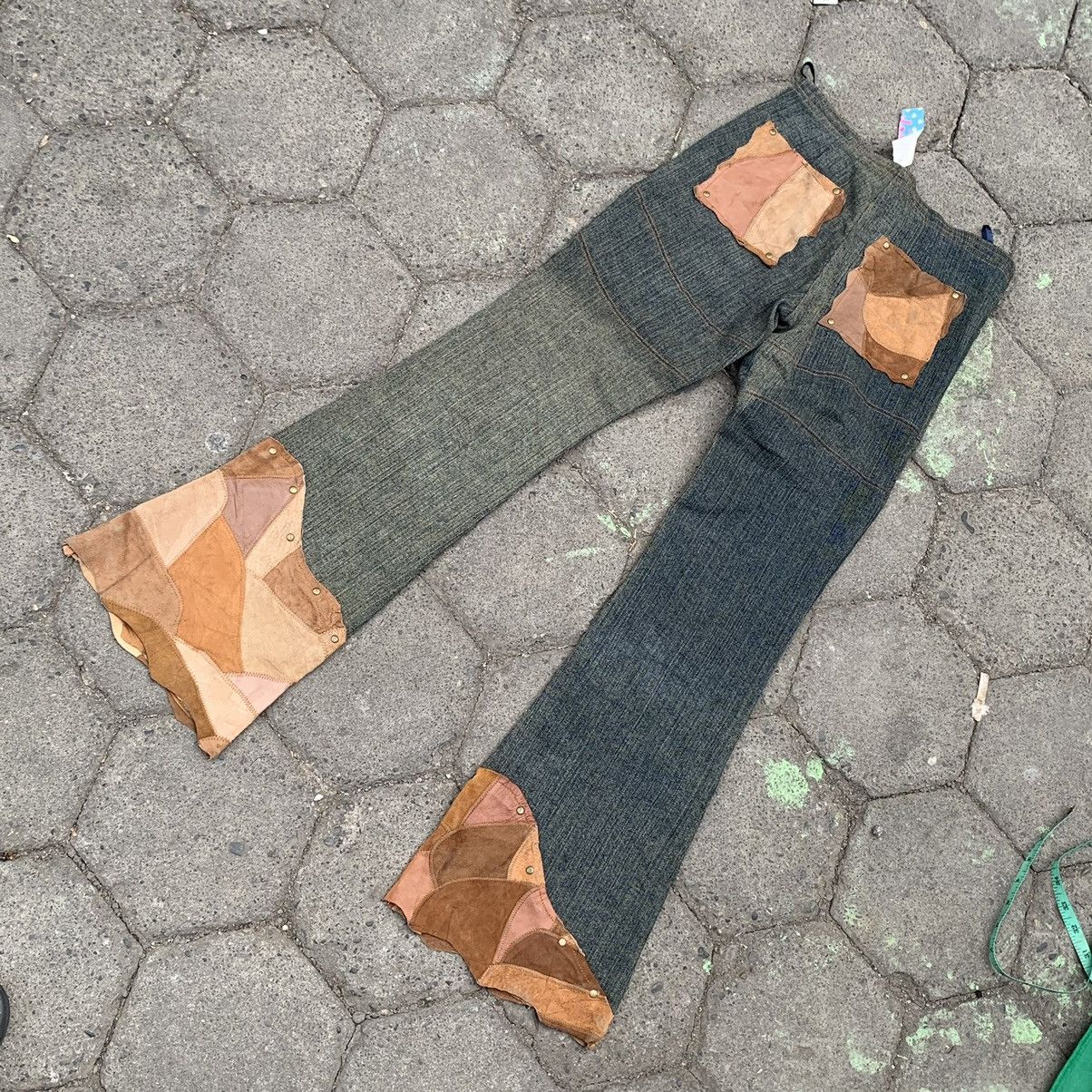 Japanese Brand Deep to deep flare jeans mix leather pocket Size 27" / US 4 / IT 40 - 5 Thumbnail