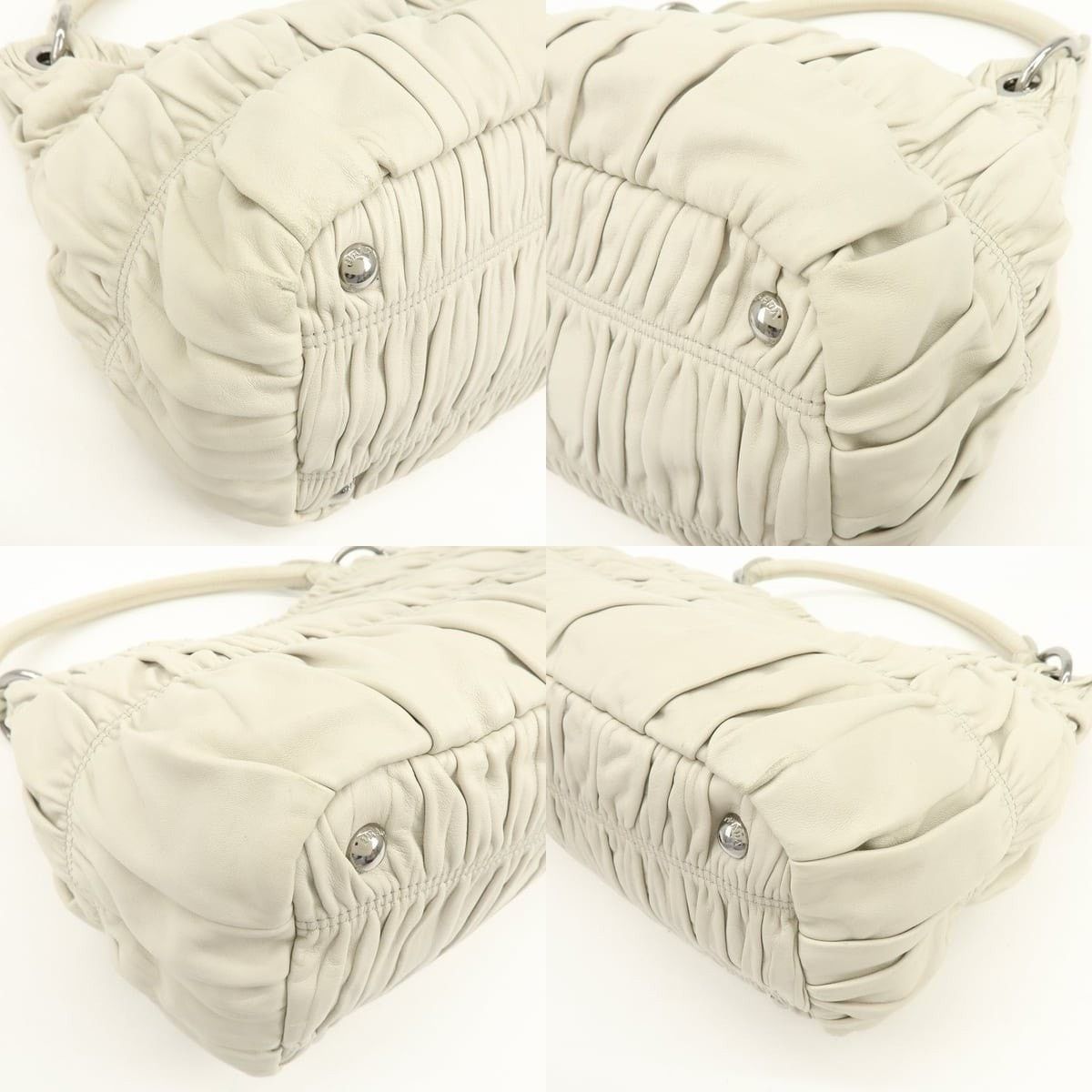 Prada Prada Gathered Lambskin Shoulder Bag Beige Size ONE SIZE - 5 Thumbnail