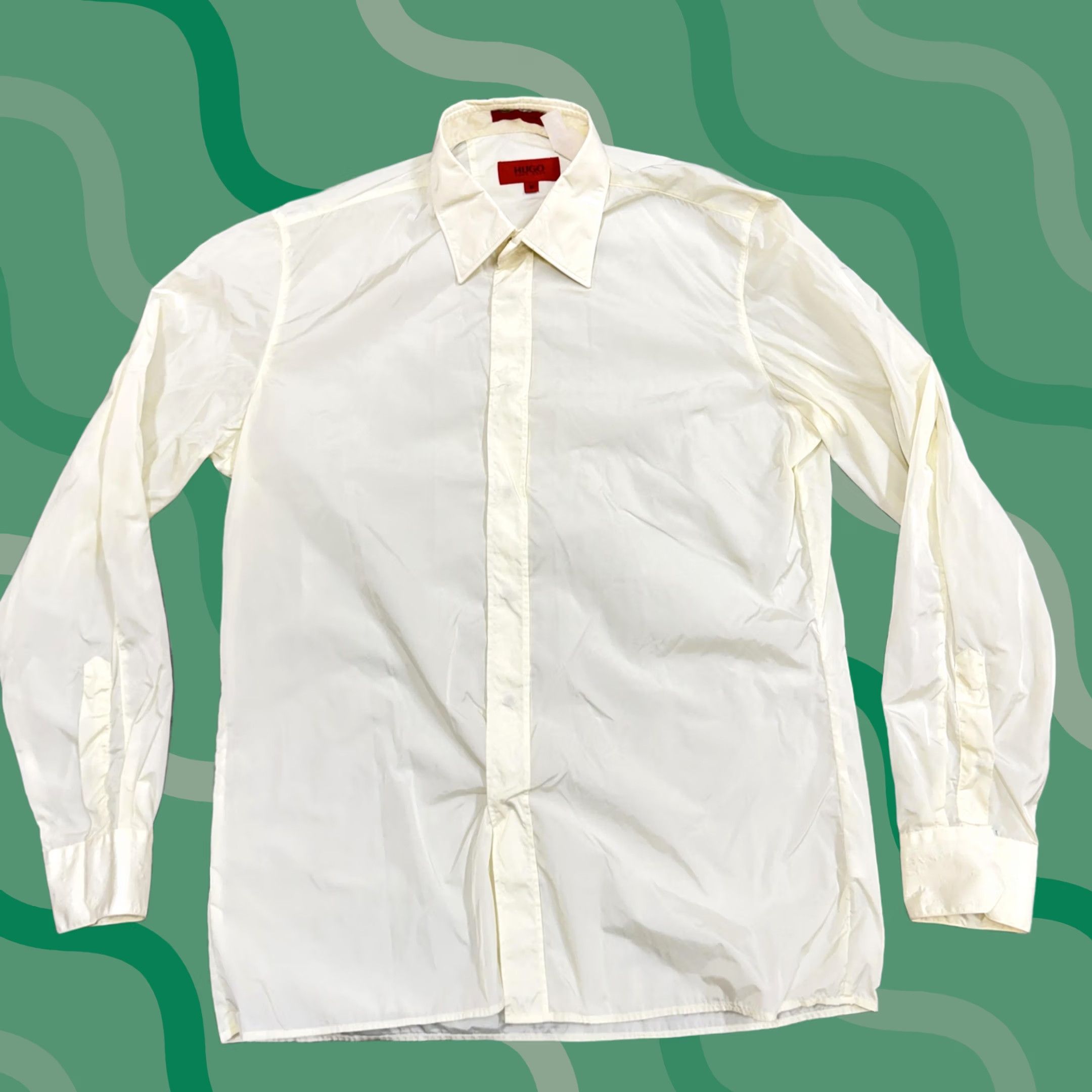 Hugo Boss HUGO BOSS Shirt Mens M Ivory Hidden Snap Front Long Sleeve Dress Shirt Shirt Mens M Ivory Hidden Snap Front Long Sleeve Dress Shirt Size 40R - 1 Thumbnail