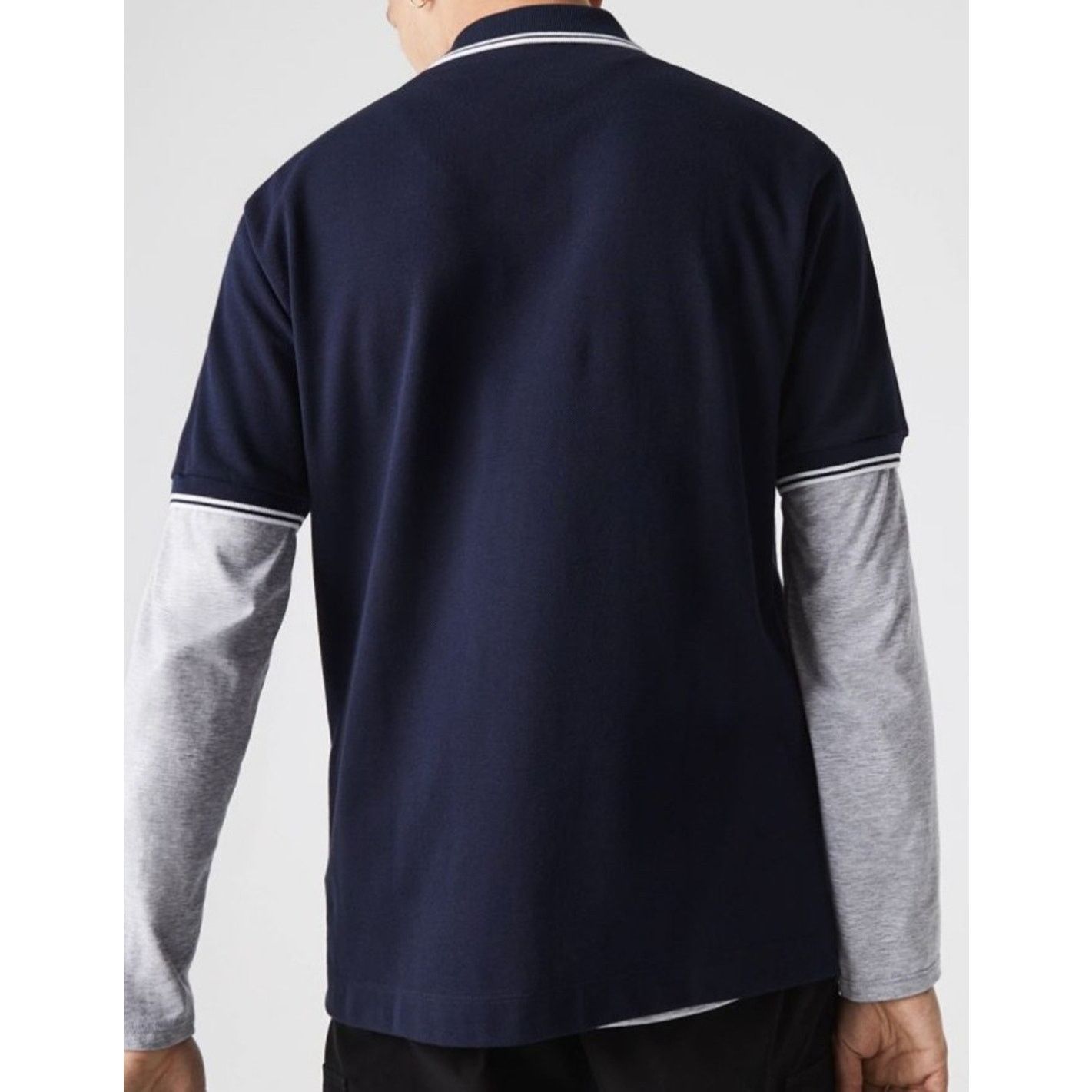 Lacoste Lacoste Men's Short Semi Fancy Collar and Sleeve Polo Navy L Size US L / EU 52-54 / 3 - 3 Thumbnail
