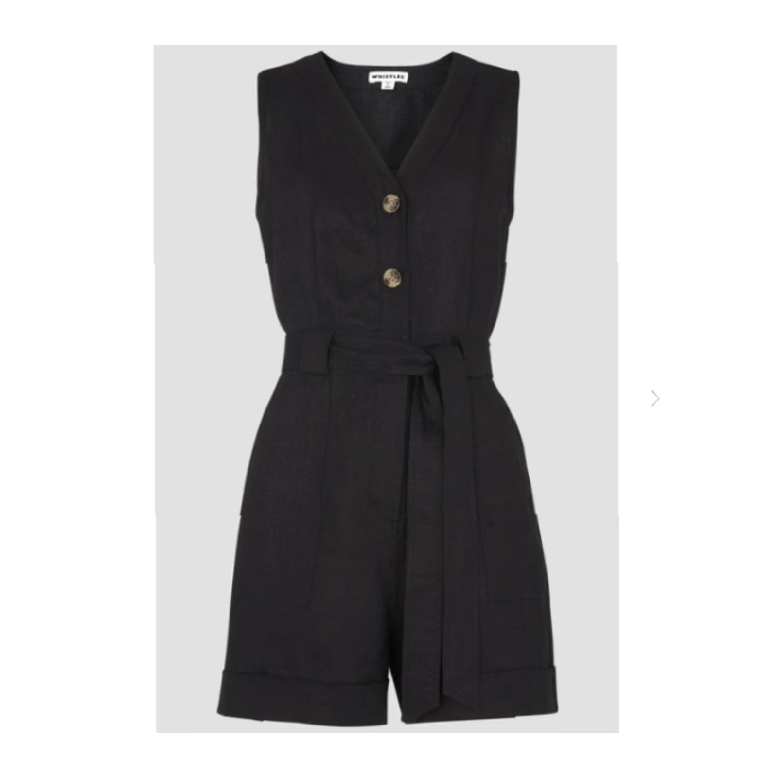 Whistles Whistles UK Black Linen Button Detail Playsuit Romper Tie Belt-Size 12 US NWT Womens Casual Beach 12 Black Whistles Size 34" / US 12 / IT 48 - 2 Thumbnail
