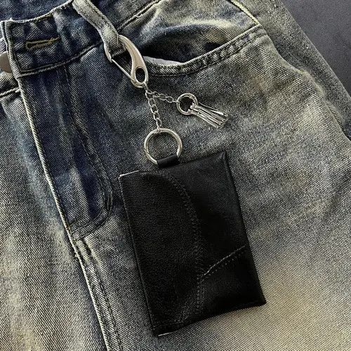 Jewelry Black White Snakeskin Print Keychain Wallet, Compact Wallet Size ONE SIZE - 5 Thumbnail