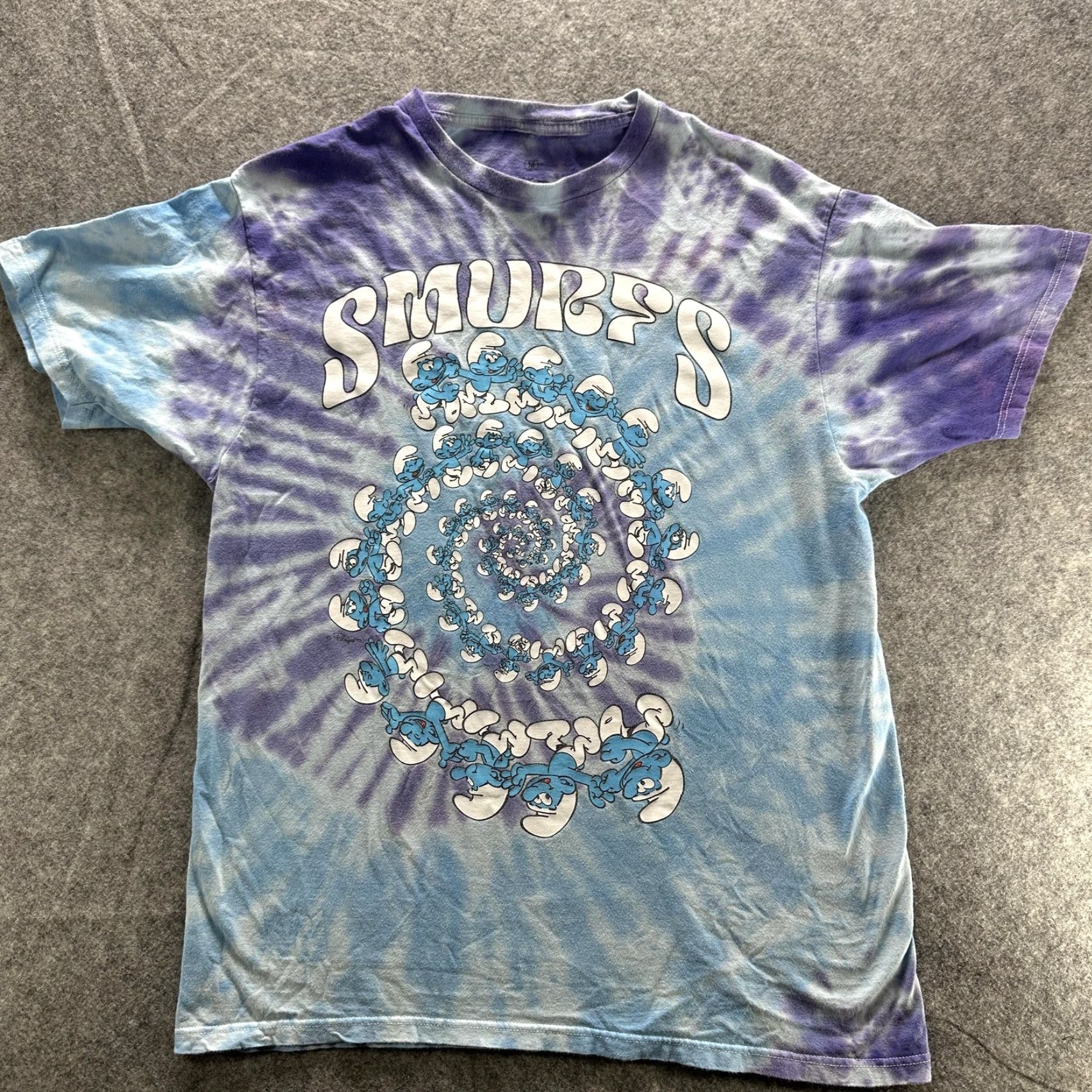 Vintage Smurfs Shirt Mens Medium Blue Purple Tie Dye Spiral Graphic Cartoon Tee Size US M / EU 48-50 / 2 - 2 Thumbnail