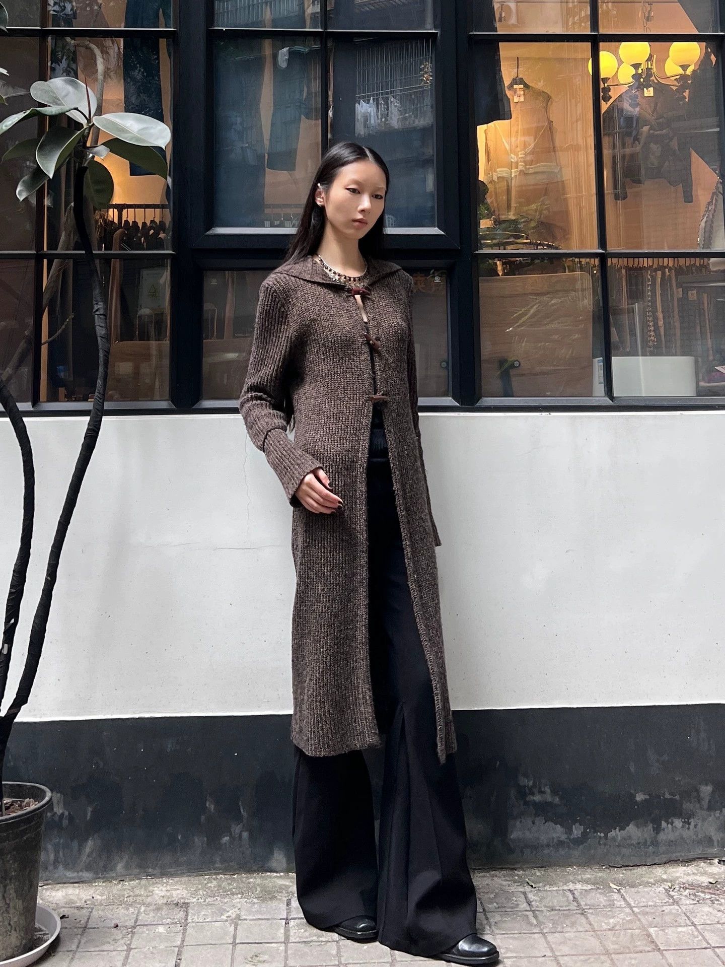 Other French Vintage Horn Button Knit Hooded Long Coat Size XS / US 0-2 / IT 36-38 - 2 Thumbnail