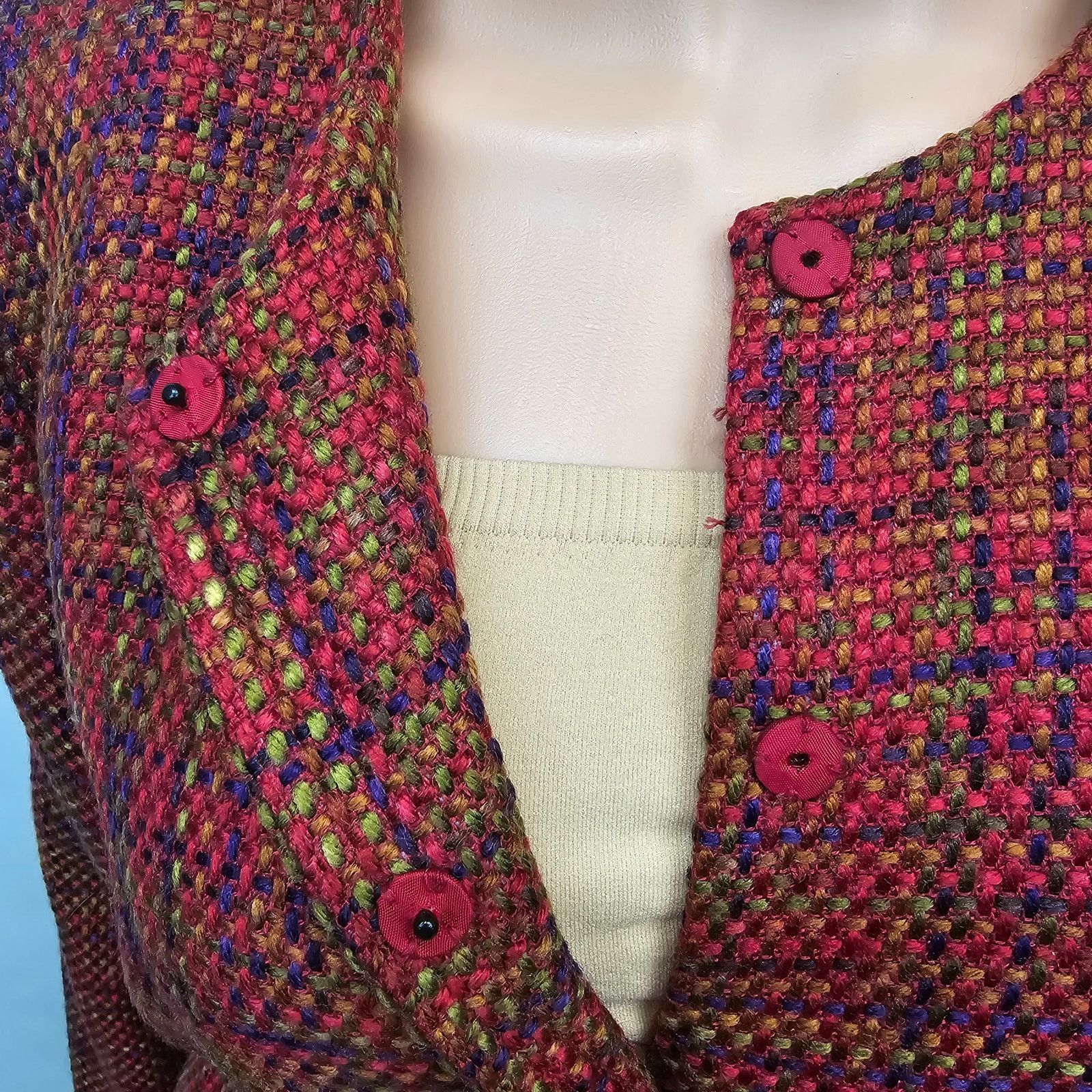Vintage Madison Studio Tweed Boucle Blazer Jacket 12 Red Snap button Size M / US 6-8 / IT 42-44 - 6 Thumbnail