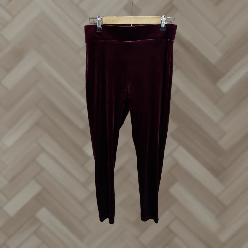 Loft LOFT Burgundy Velour Pants Elastic Waist Pull On M Women Polyester Spandex Velvet Tapered Pants Casual Classic 70s Vibe Not Vintage Size 32" / US 10 / IT 46 - 1 Thumbnail