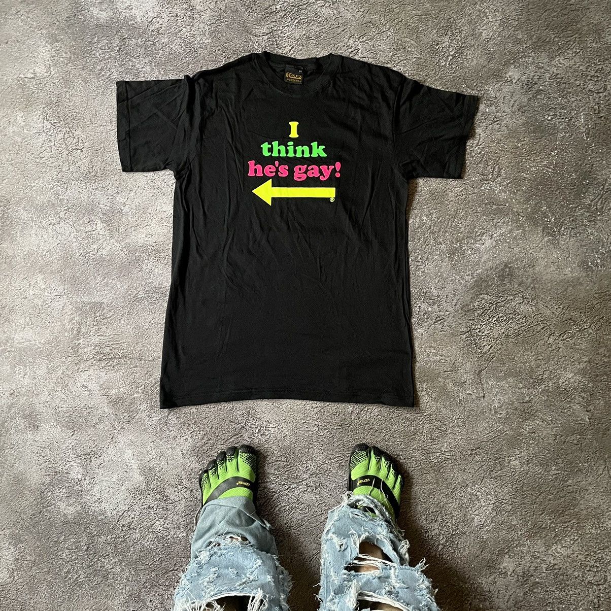 Vintage Vintage Y2K Graphic Tee Think Hes Gay Black Goth Grail M Size US M / EU 48-50 / 2 - 1 Thumbnail