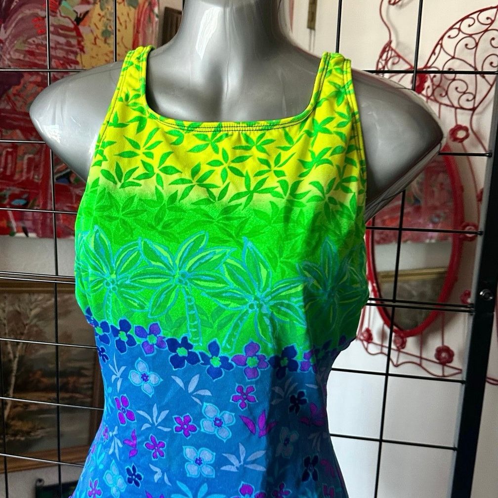 Other kathy ireland green blue neon floral one piece swimsuit Size ONE SIZE - 2 Thumbnail