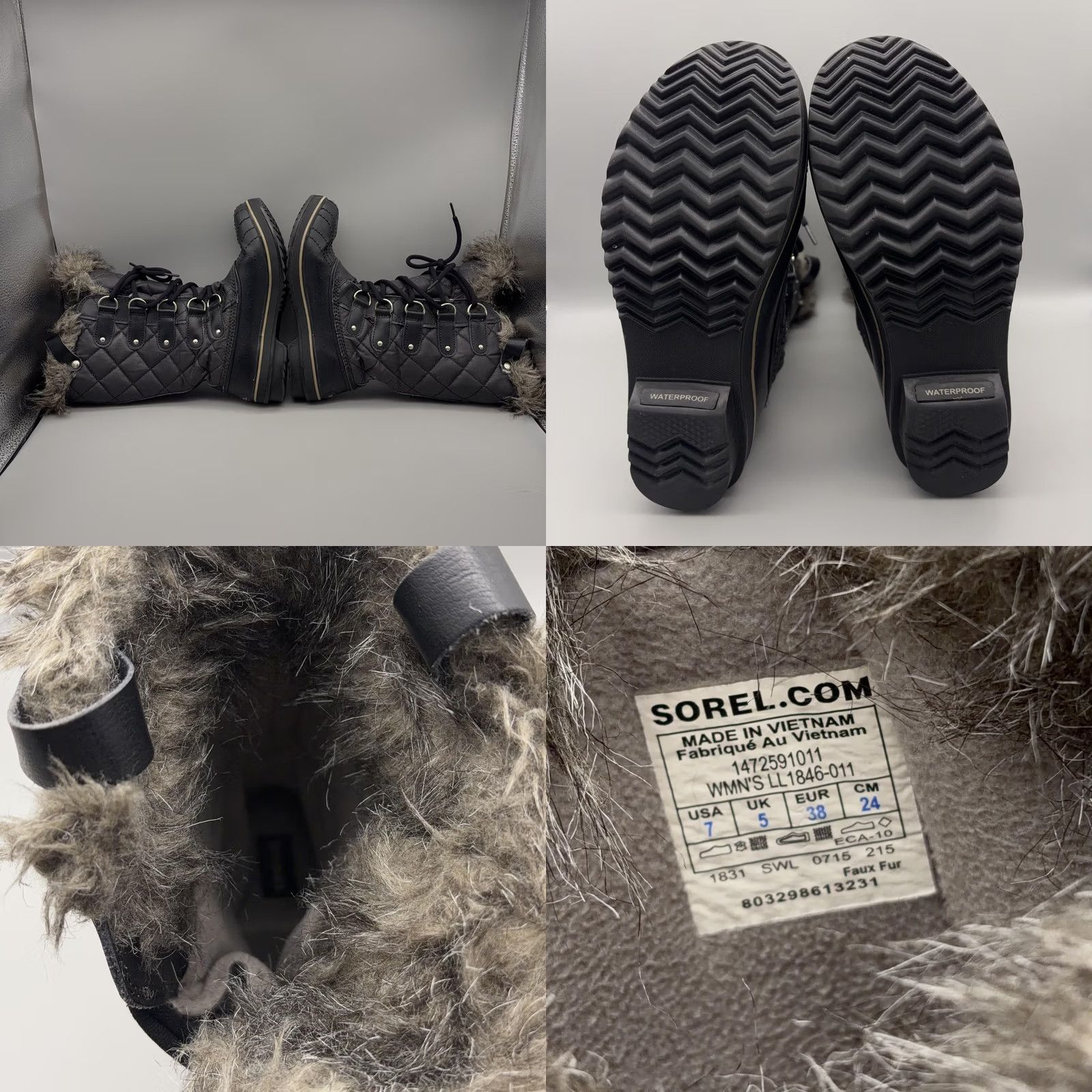 SOREL Sorel Boots Womens Size 7 Black Faux Fur Lace Up Winter Waterproof Snow Size US 5 / IT 35 - 8 Thumbnail