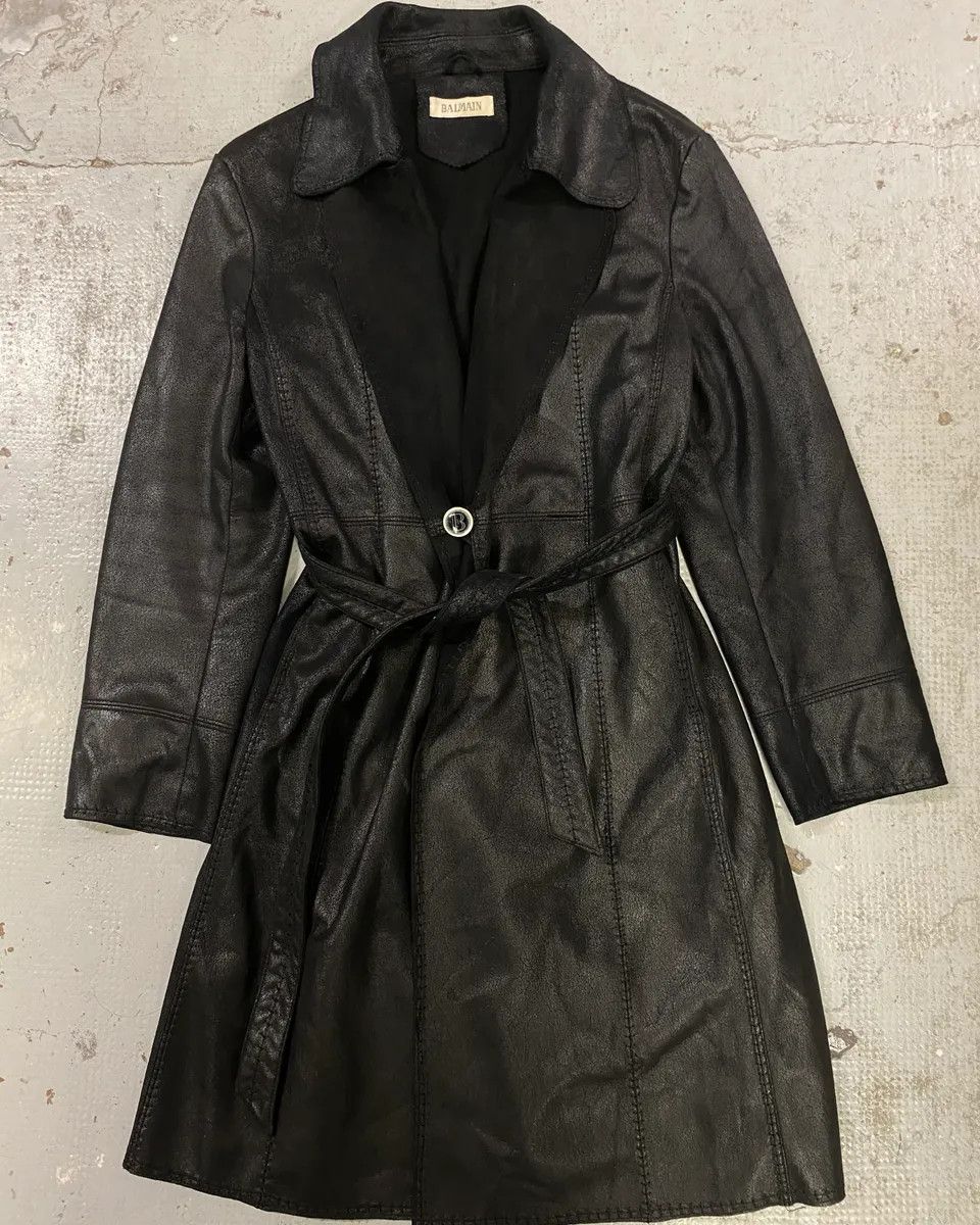 Balmain 2000s Balmain Black Faux Leather Trench Coat Size XS / US 0-2 / IT 36-38 - 1 Thumbnail