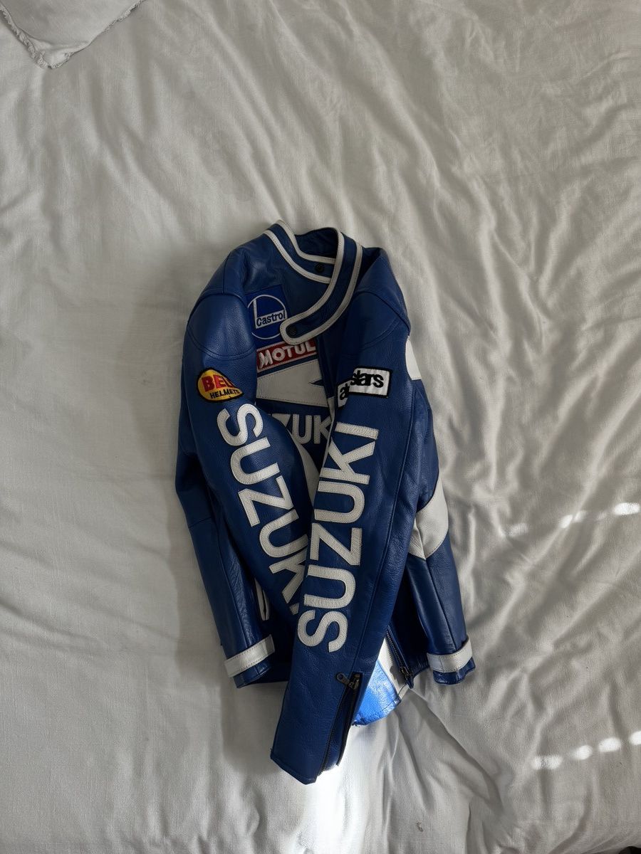 Vintage Blue Suzuki Leather Jacket – Real Leather Motorcycle Fit Size US M / EU 48-50 / 2 - 4 Thumbnail