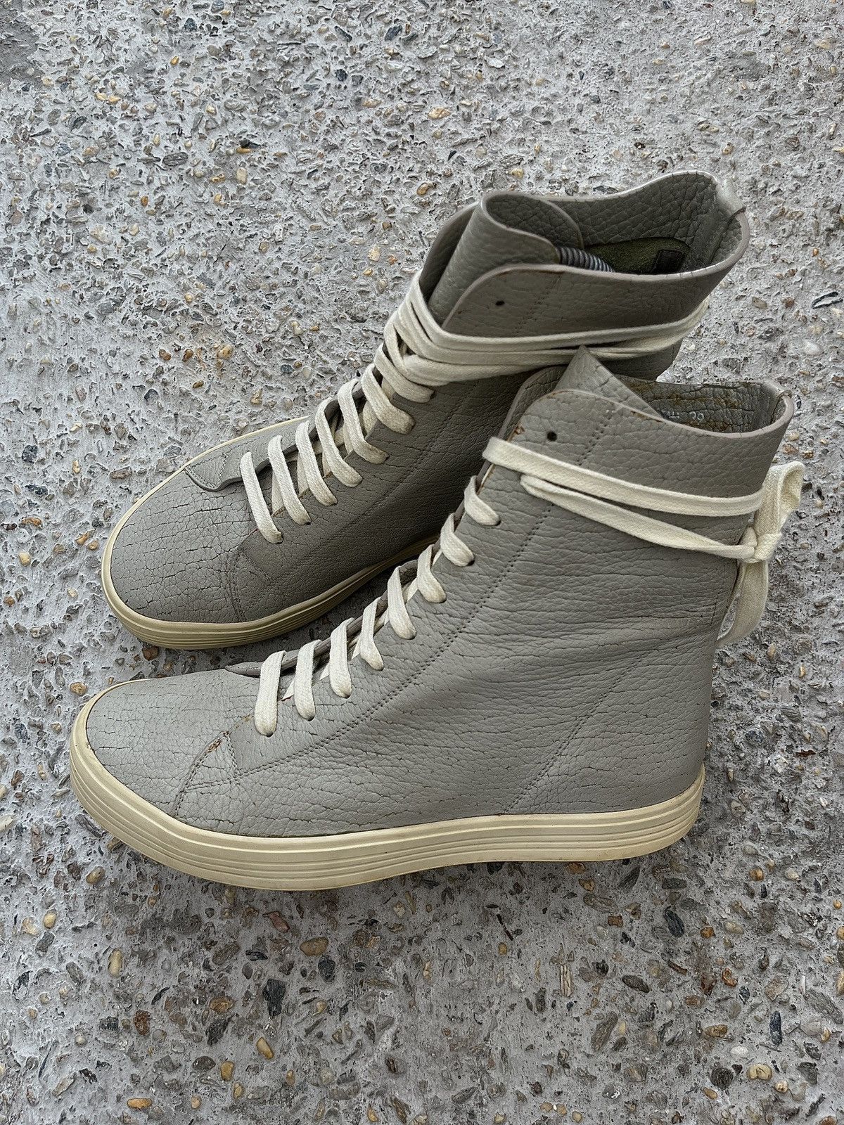 Rick Owens ‘Mastosneaks’ Grey Grain Leather Hi Top Size US 6.5 / EU 39-40 - 5 Thumbnail
