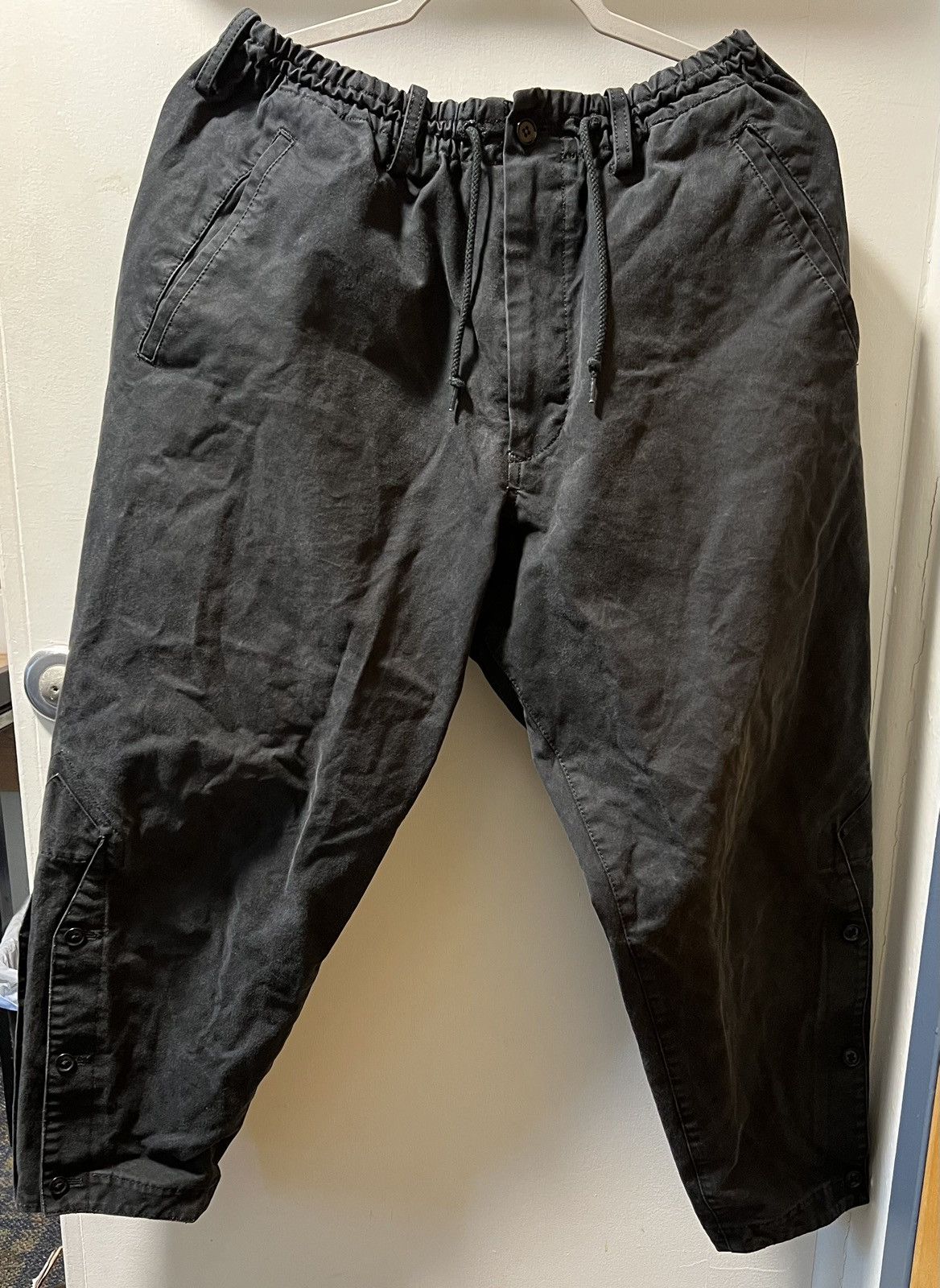 image of Yohji Yamamoto Pour Homme Aw2015 Black Drawstring Trousers, Men's (Size 32)