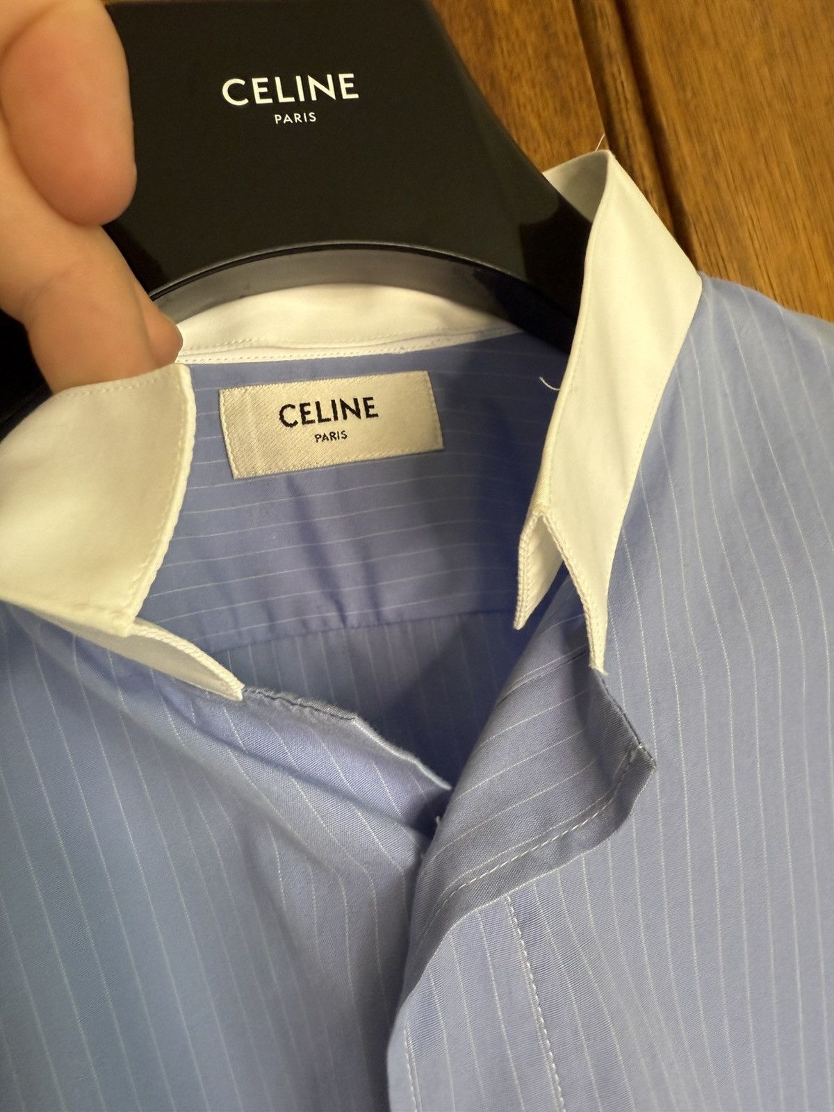 Celine × Hedi Slimane SS24 Celine Triomphe logo blue stripe shirt Hedi sample 39 Size US M / EU 48-50 / 2 - 12 Thumbnail