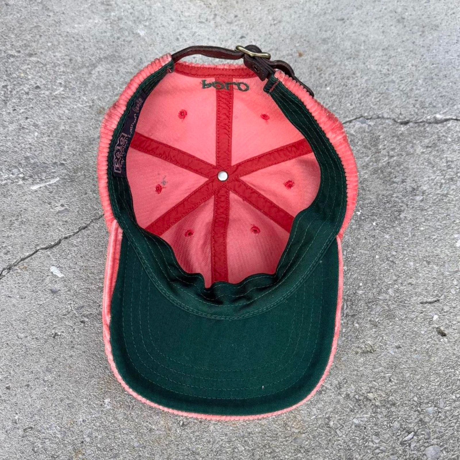 Polo Ralph Lauren 90s Orange Corduroy Polo Ralph Lauren Leather Strapback Cap Size ONE SIZE - 4 Thumbnail